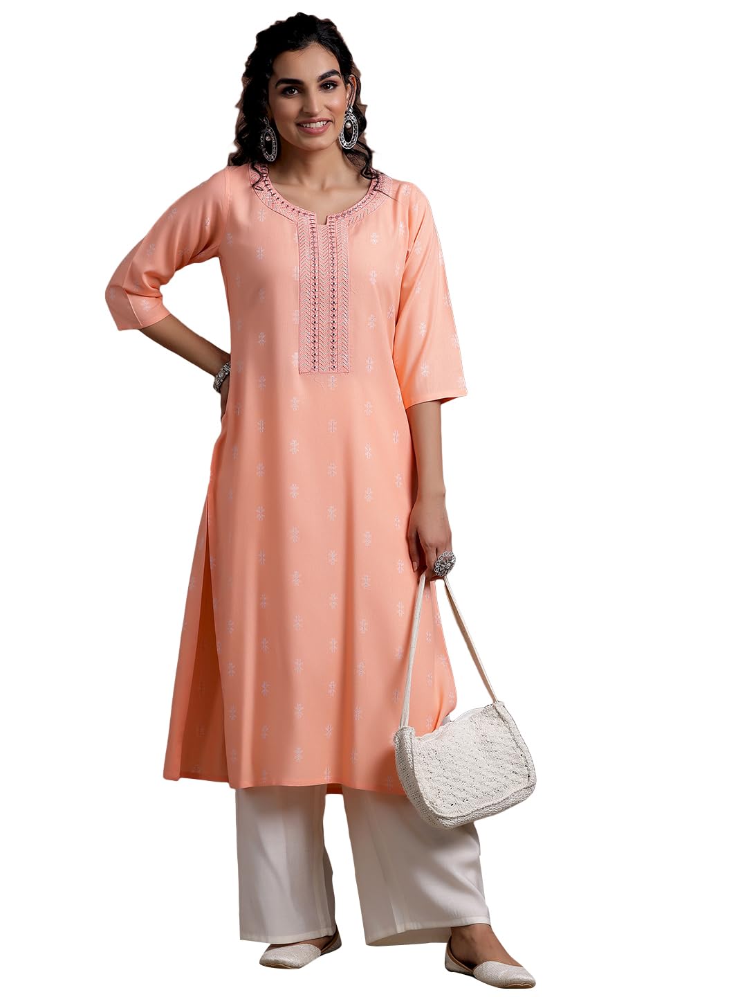 Libas WomenS Cotton Woven Design Straight Kurta (26978_Peach