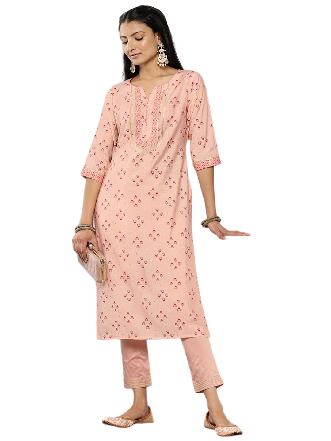 Libas WomenS Silk Printed Straight Kurta (26248_Peach