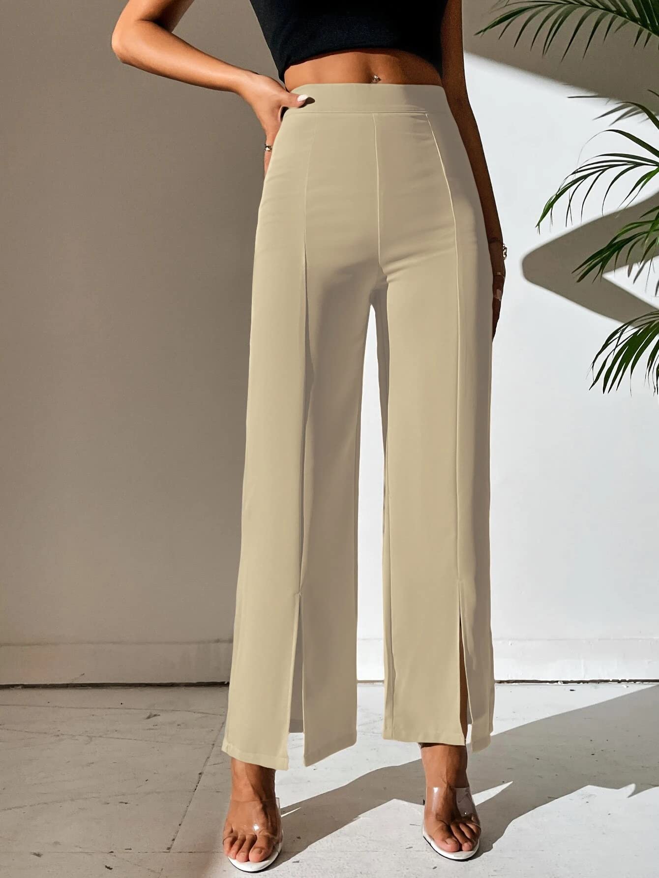 Shasmi Skin Womens Dress Pants Stretchy Work Slacks Business Casual Office Bootcut Leg Elastic Waist Regular Fit Plazzo Trouser