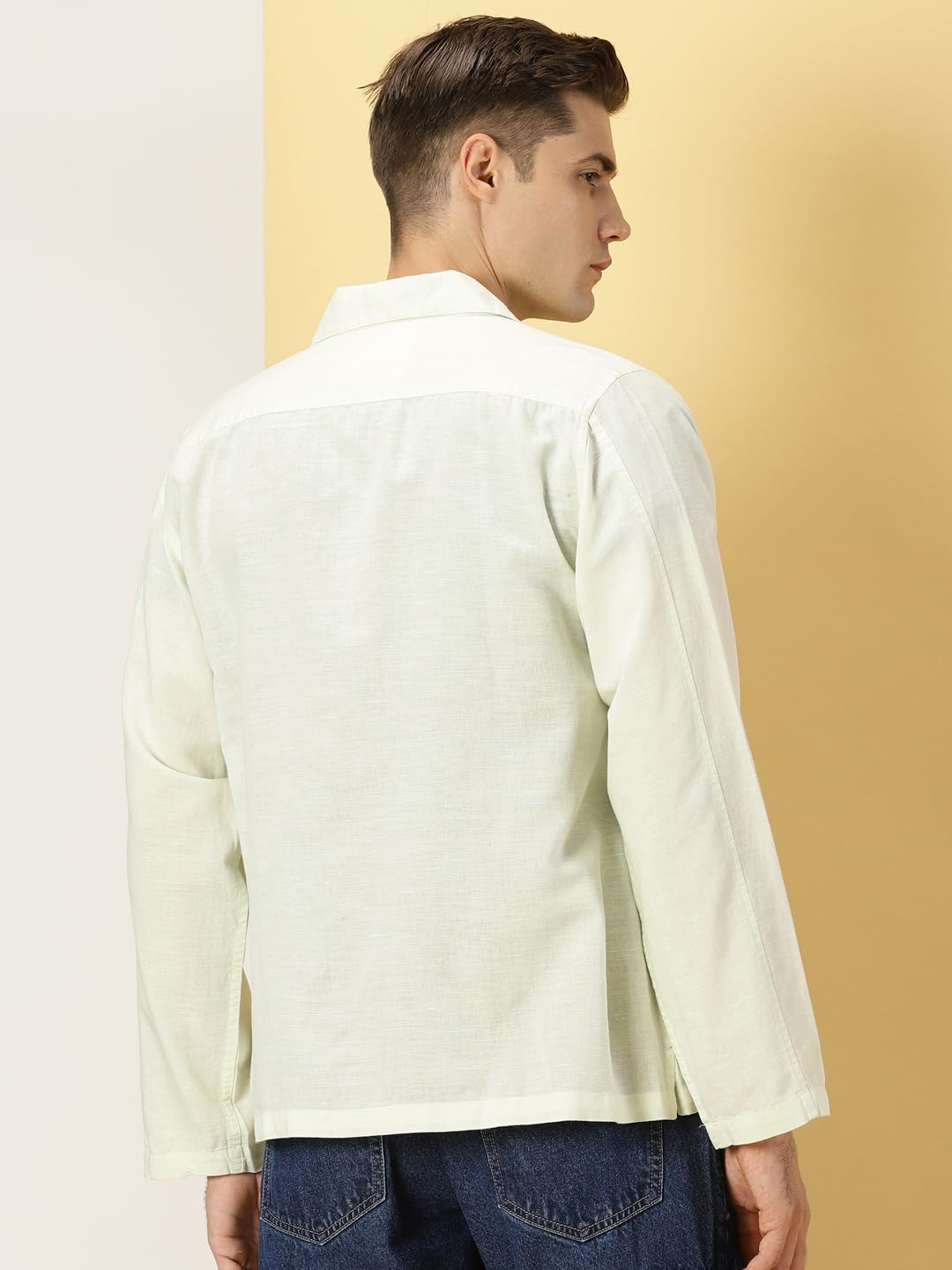 Thomas Scott Oversized Linen Double Pocket Solid Shirts for Mens Lime Green
