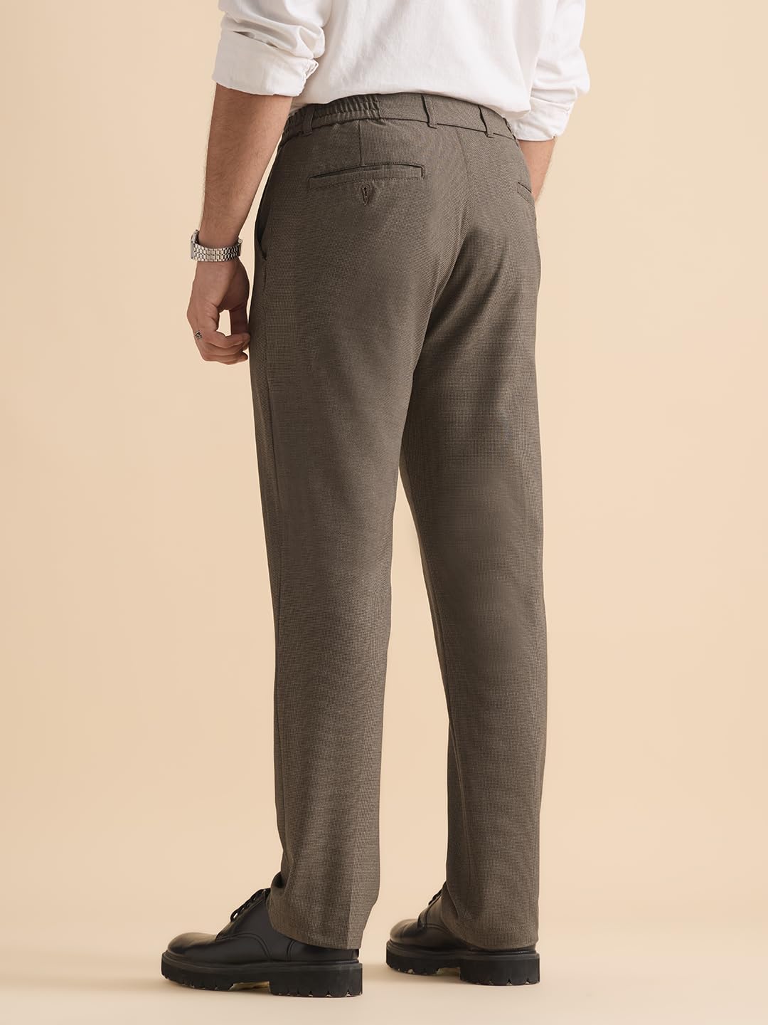 The Souled Store Super Pants: Men and Boys Solid Polyester Viscose Elastane Blend Classic Fit 4-Way Stretch Wrinkle-Resistant Tr