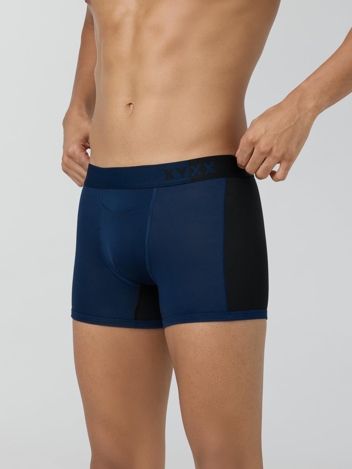 XYXX Mens Underwear Dualist IntelliSoft Antimicrobial Micro Modal Trunk Pack of 2 (Black Iris & Black;Brilliant Blue & Black Ir