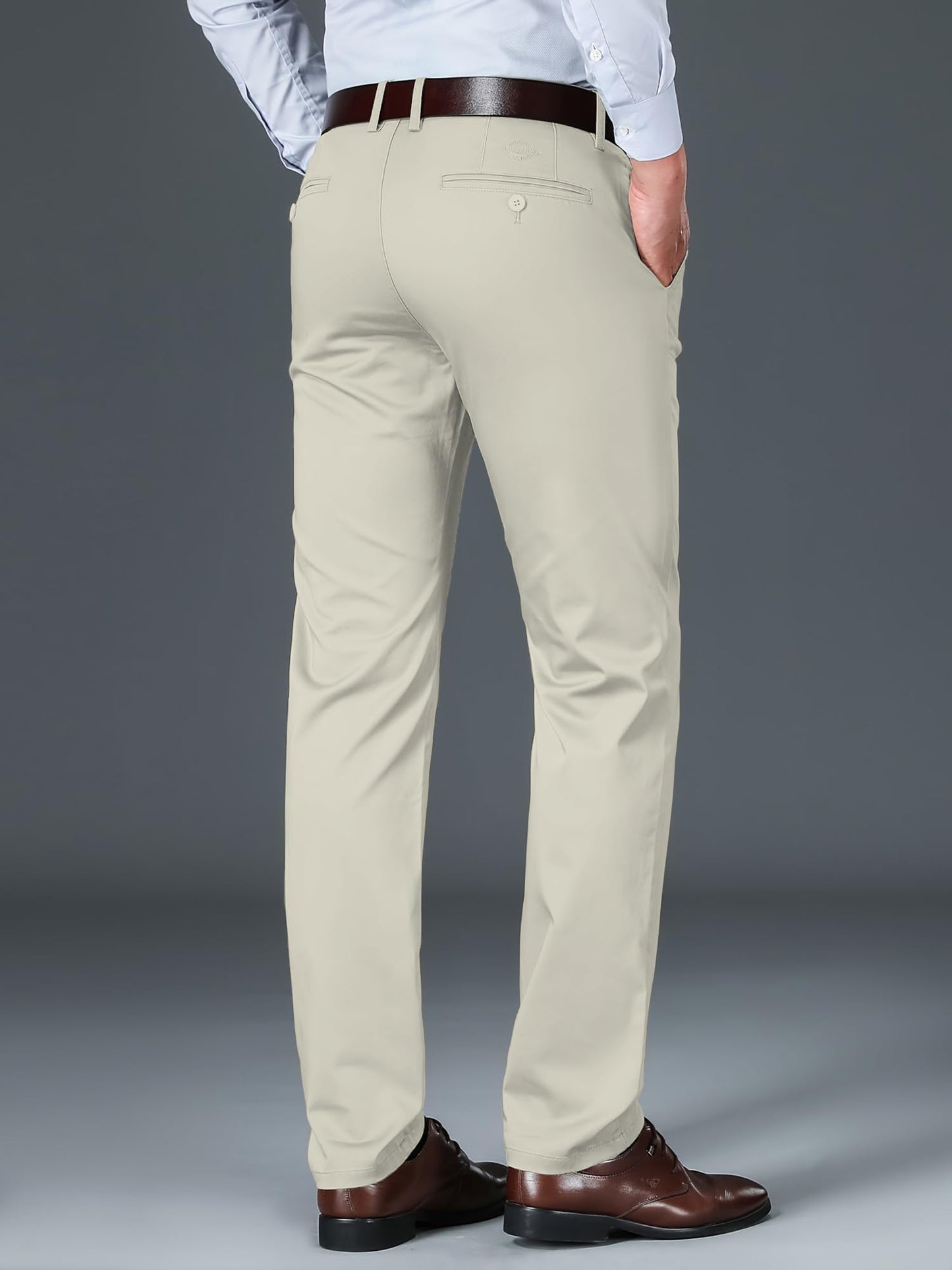 AVANOVA Mens Beige Solid Trousers Light Business Style Slightly Stretch Straight Leg Pants for Outdoor Casual Daily (Trouser 12