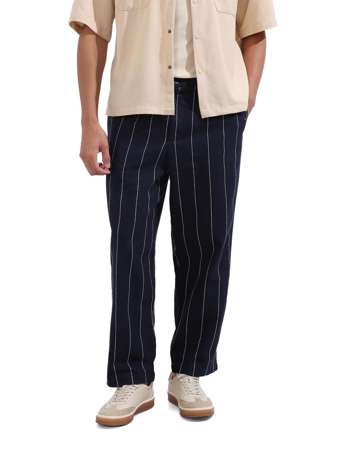 The Indian Garage Co Mens Relaxed Fit Vertical Striped Trousers Pants
