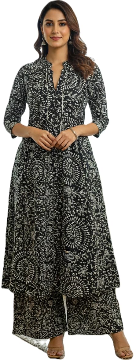 ???? Womens Cotton Kurti A-Line Black, Black, XL