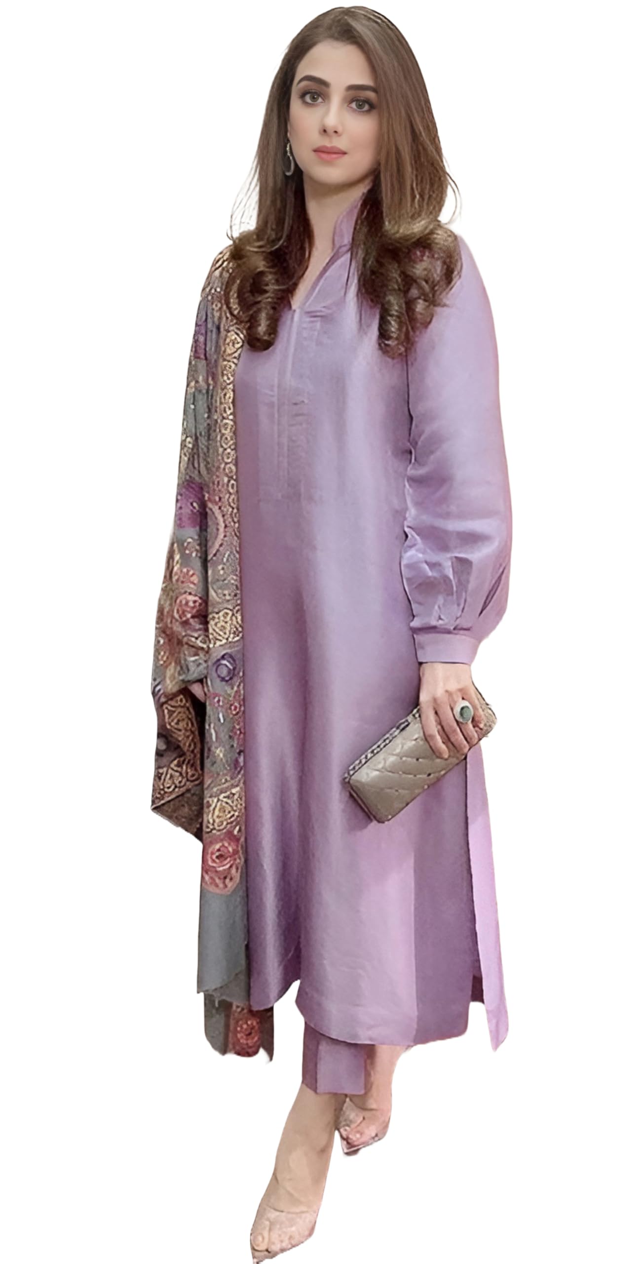 Gosriki WomenS Rayon Viscose Solid Straight Pakistani Kurta With Pant & Dupatta (Mawra Purple-Gs_M_Purple_Medium)