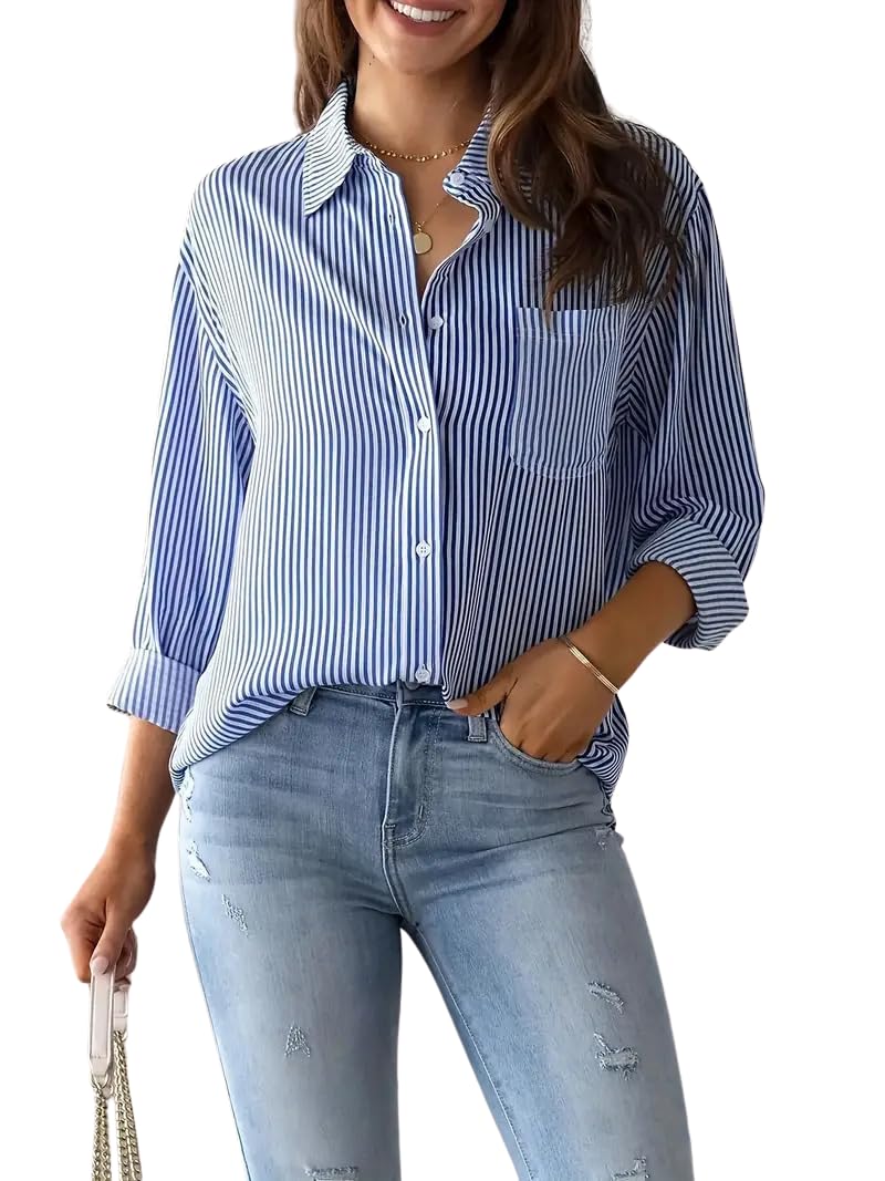 Indoprimo Striped Shirt For Women Full Sleeve Stylish Oversize Fit Shirt