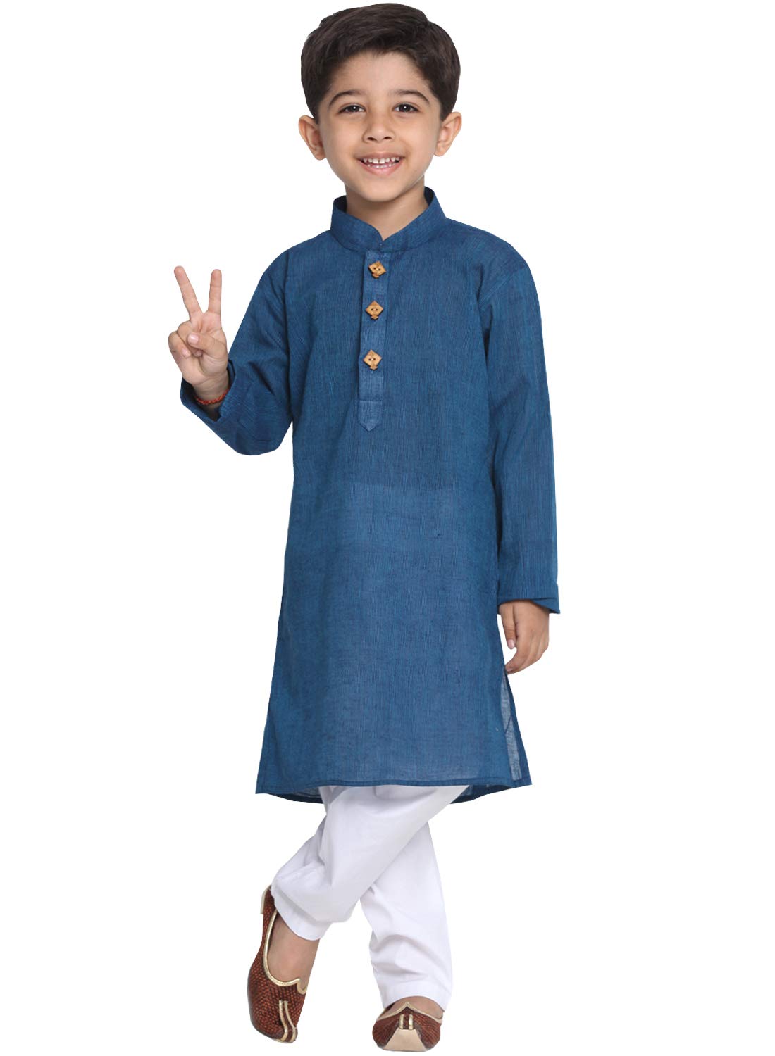 Jbn Creation Boys Pure Cotton Midnight Blue And White Kurta Pyjama Set - Ethnic Elegance For Festivals | Comfortable Traditional