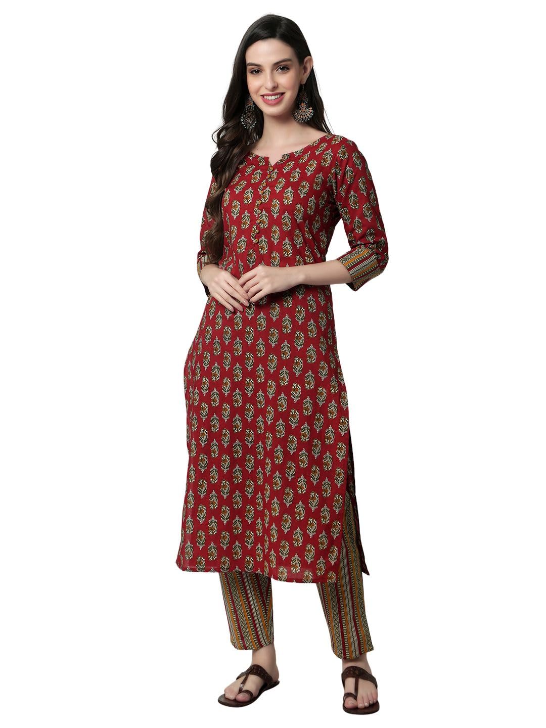 rytras Womens Cotton Printed Kurta and Pant Set