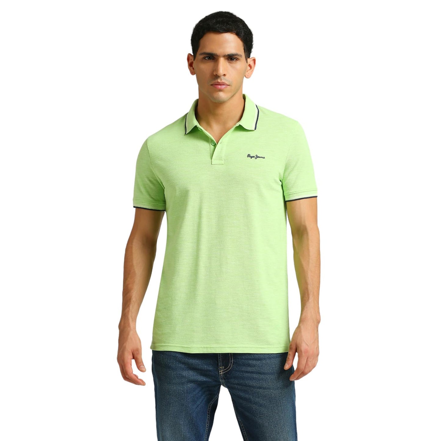 Pepe Jeans Men Cotton Blend Regular Fit Solid T-Shirts Green, Medium
