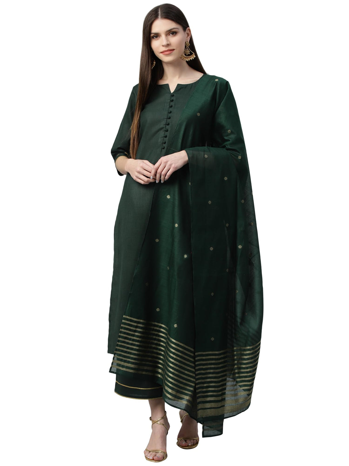 Libas Womens Cotton Kurta Sets (6871_Green