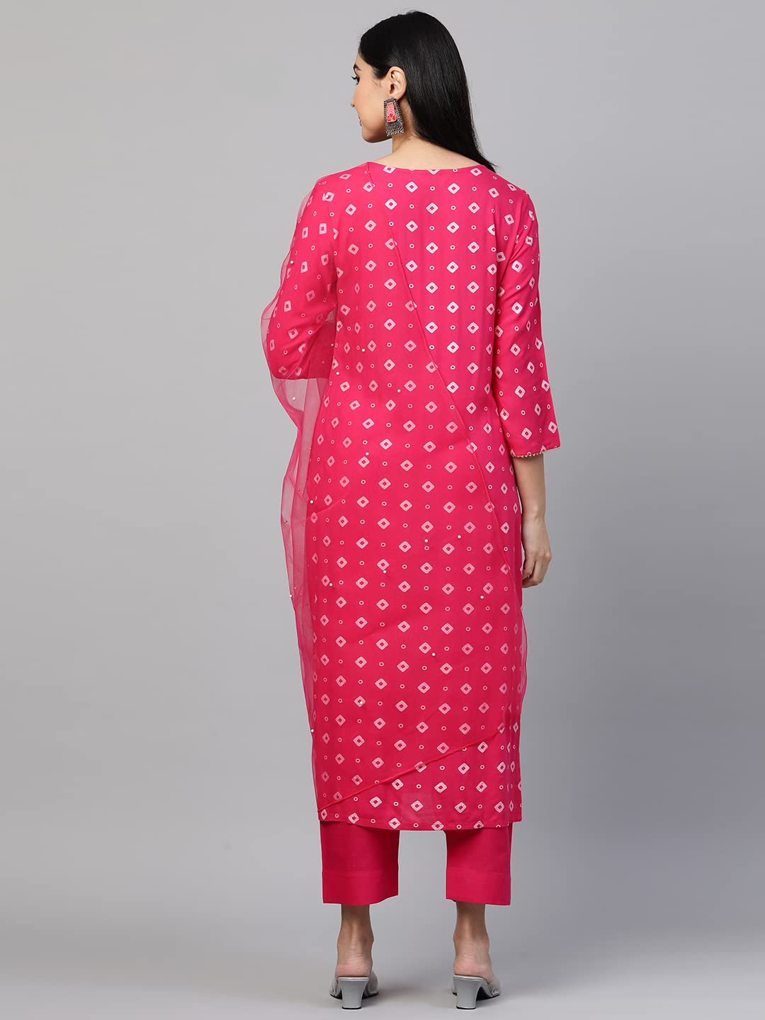 ANNI DESIGNER Women's Cotton Straight Kurta with Pant & Dupatta (SASI PINK)