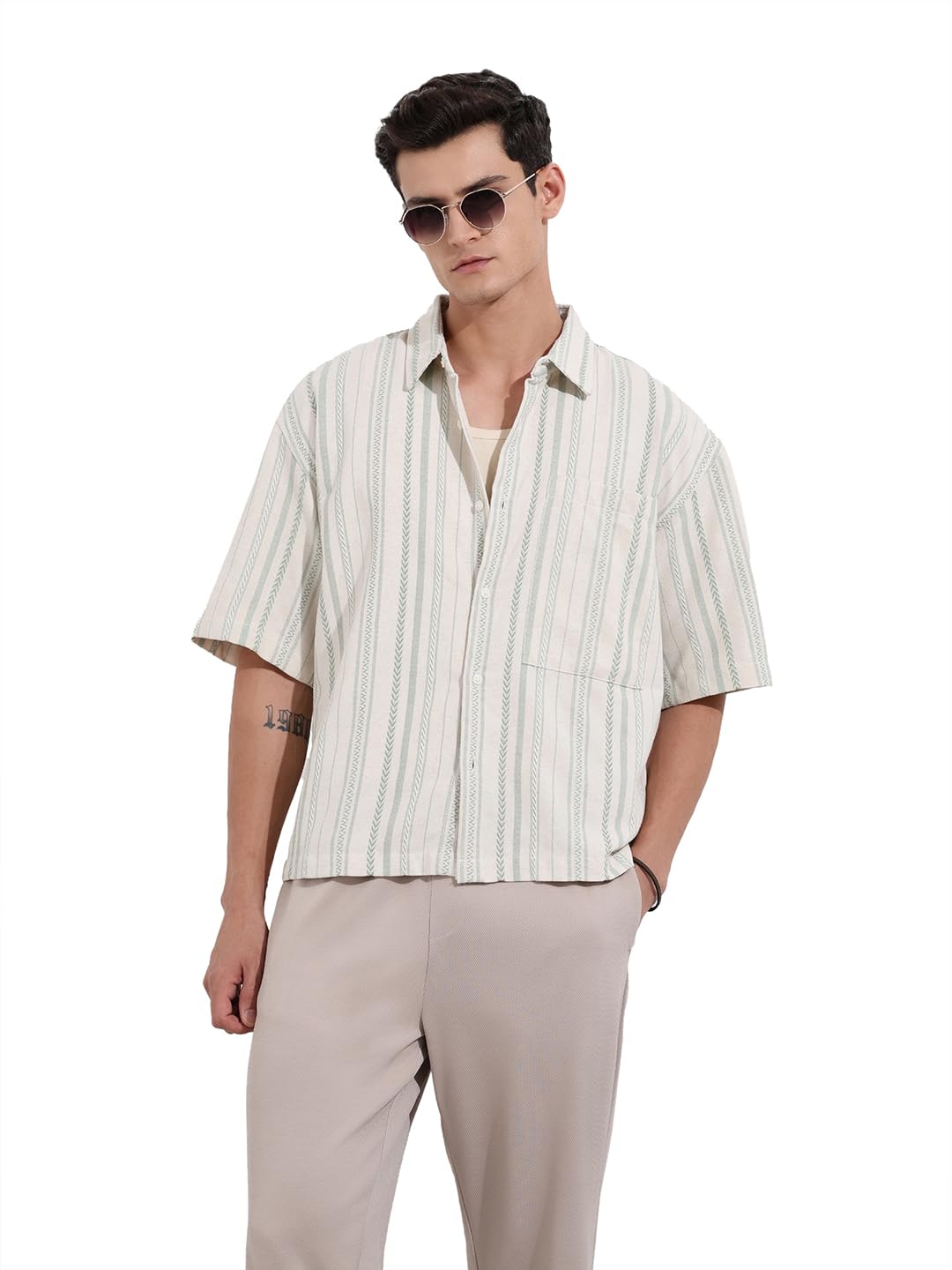 The Indian Garage Co Mens Boxy Fit Textured Resort Shirt