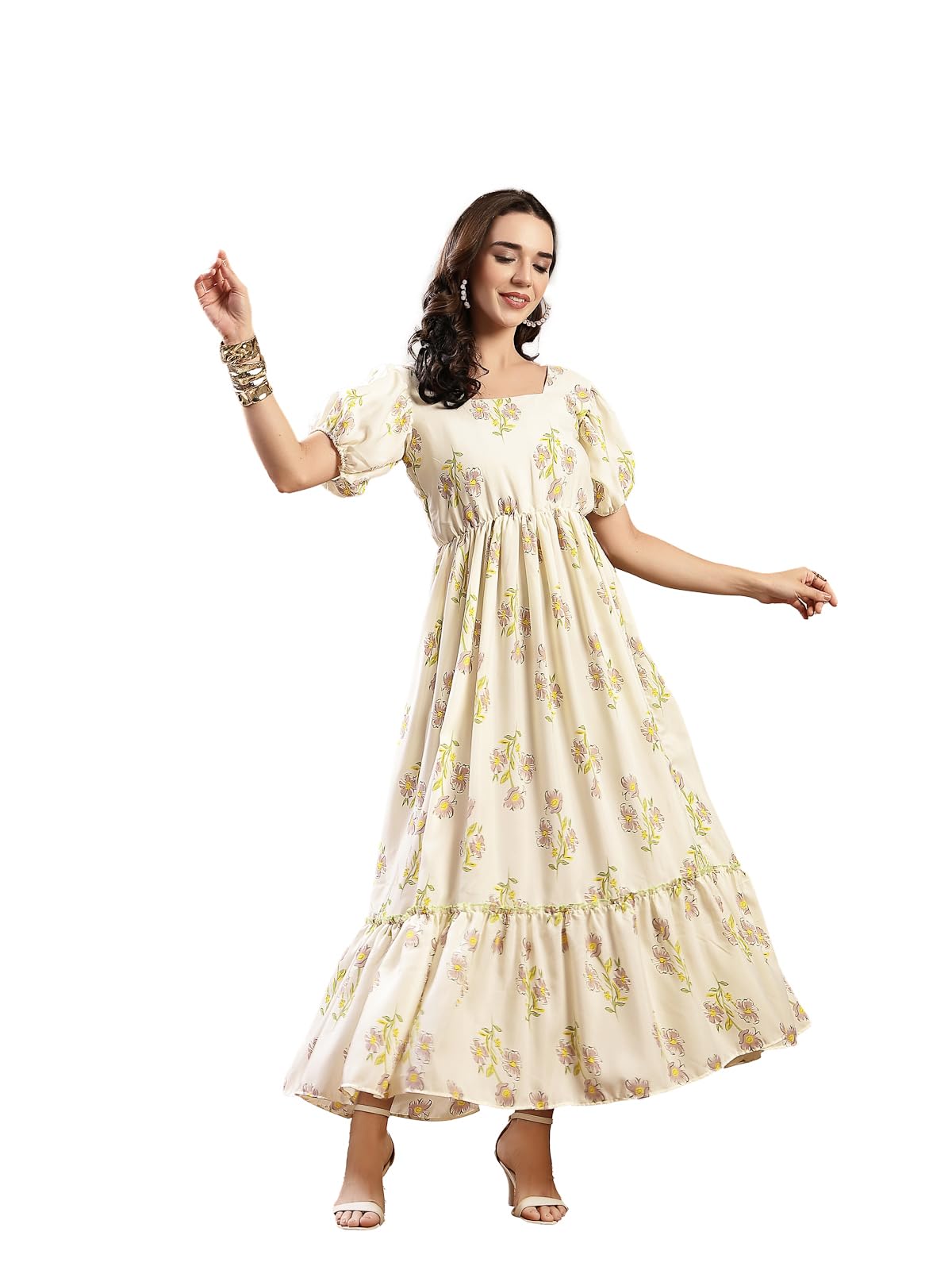 Stylum Womens Floral Printed Rayon Tiered Dress Green