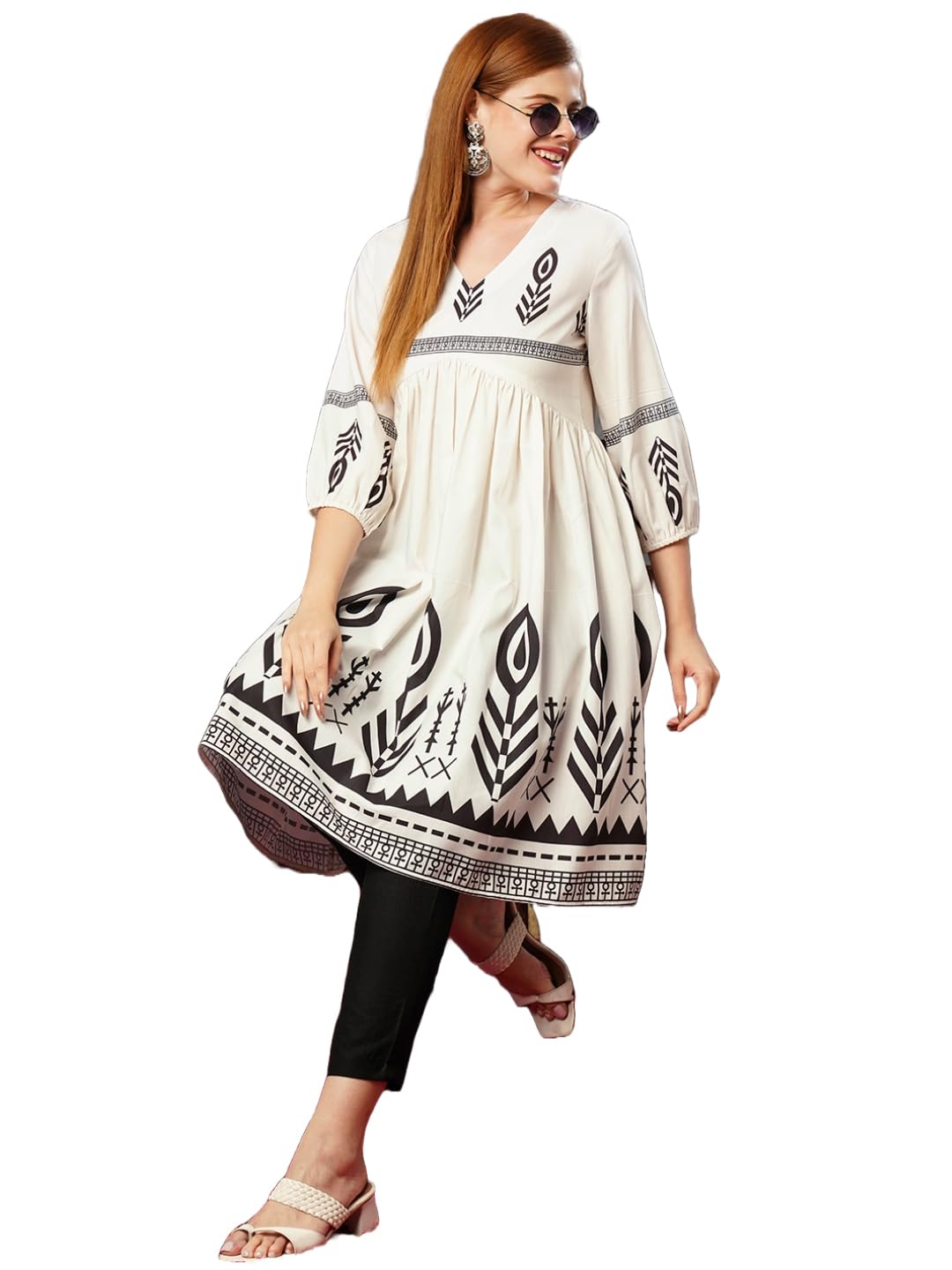 ANNI DESIGNER Womens Cotton Blend Anarkali Printed Kurta with Pant (Abhirami White_XXL_White_XX-Large)