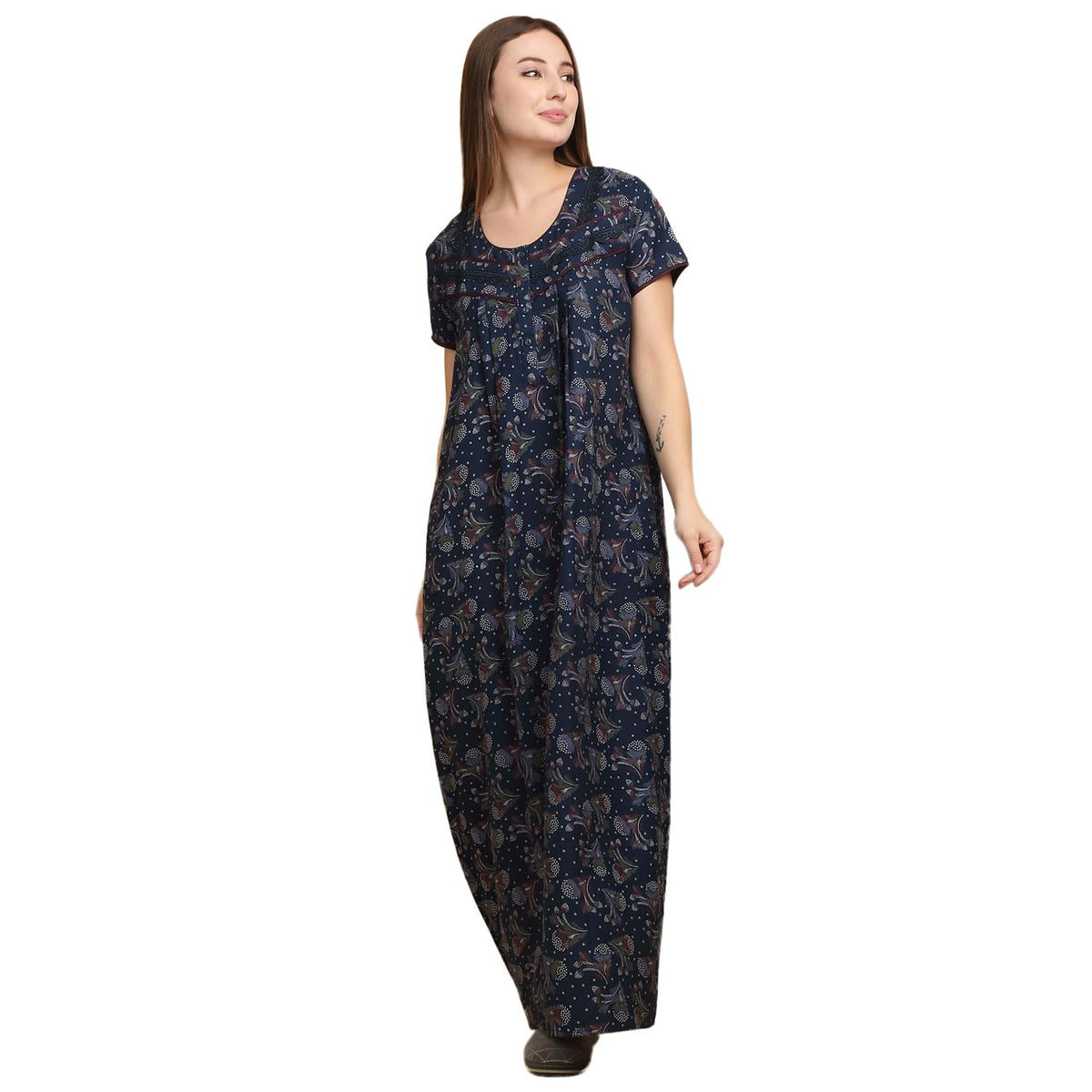 Sweet Dreams WomenS Rayon Blend Night Dress Maxi Ff-2609Gx Navy