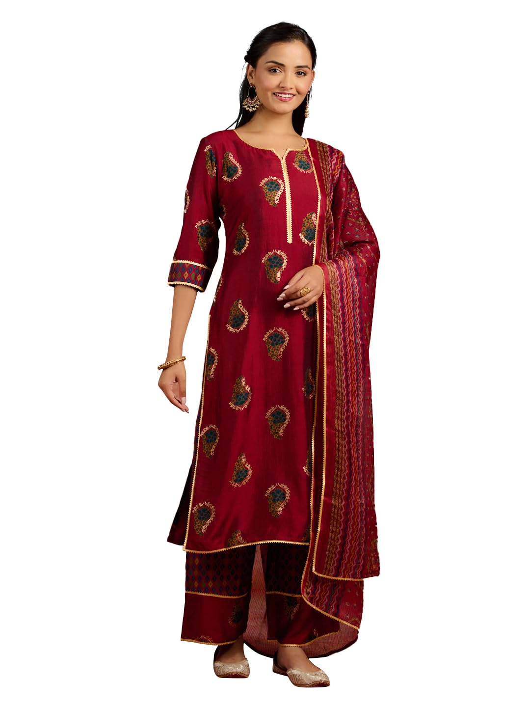 Libas WomenS Silk Blend Kurta Sets (34612_Red