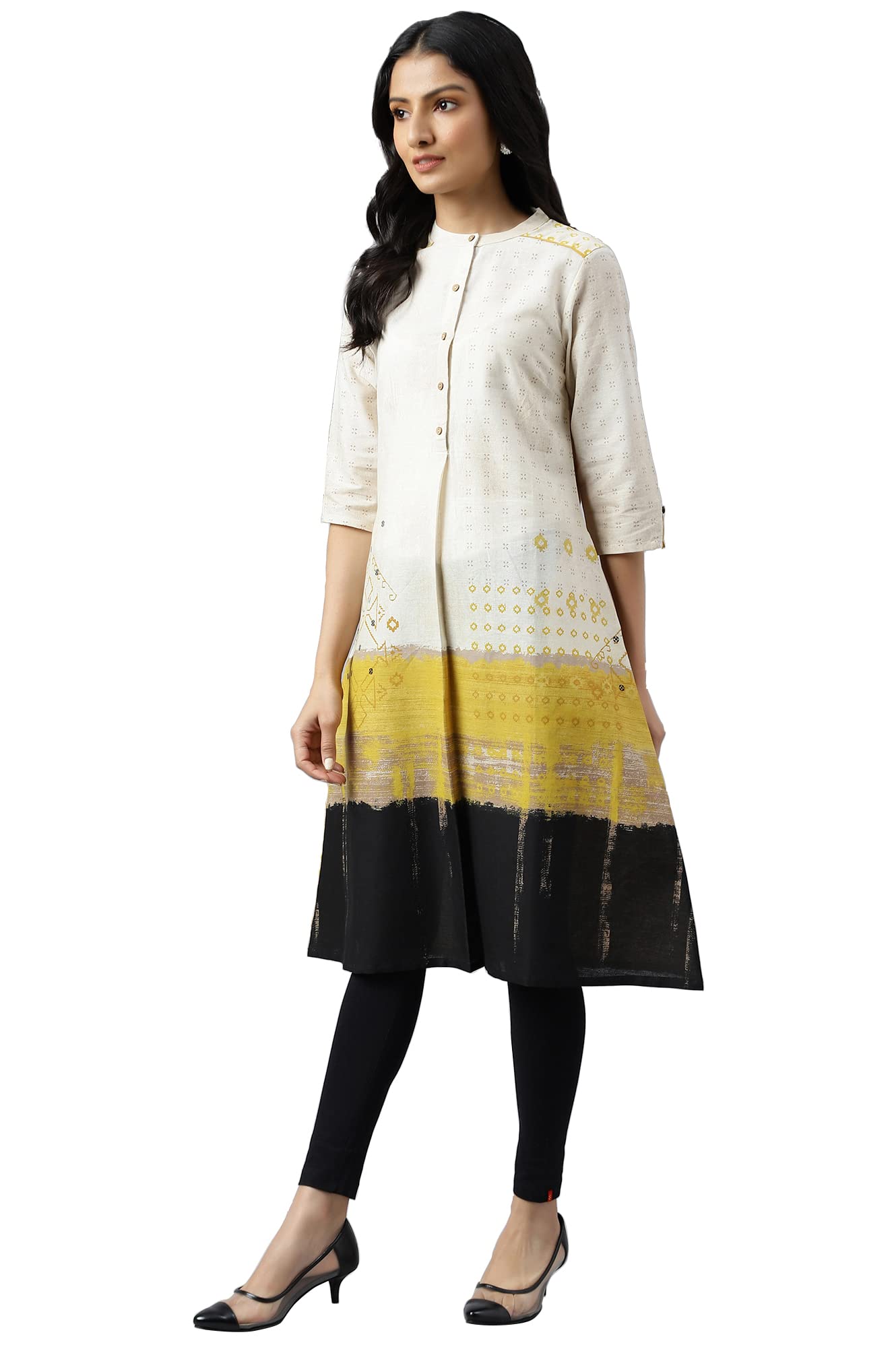 W for Woman Women's Cotton Printed Mandarin Collar A Line Kurta
