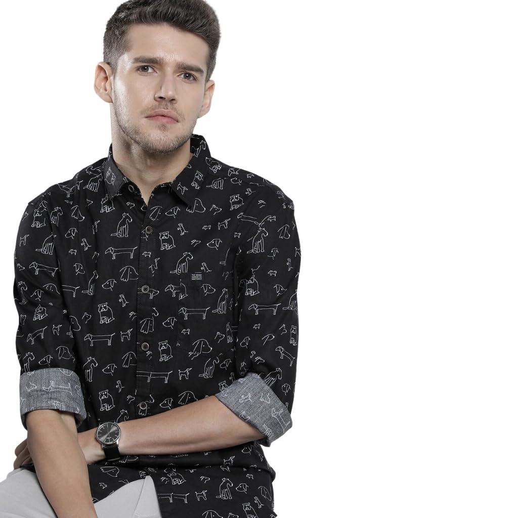 The Indian Garage Co Men Black Printed Slim Fit Cotton Casual Shirt