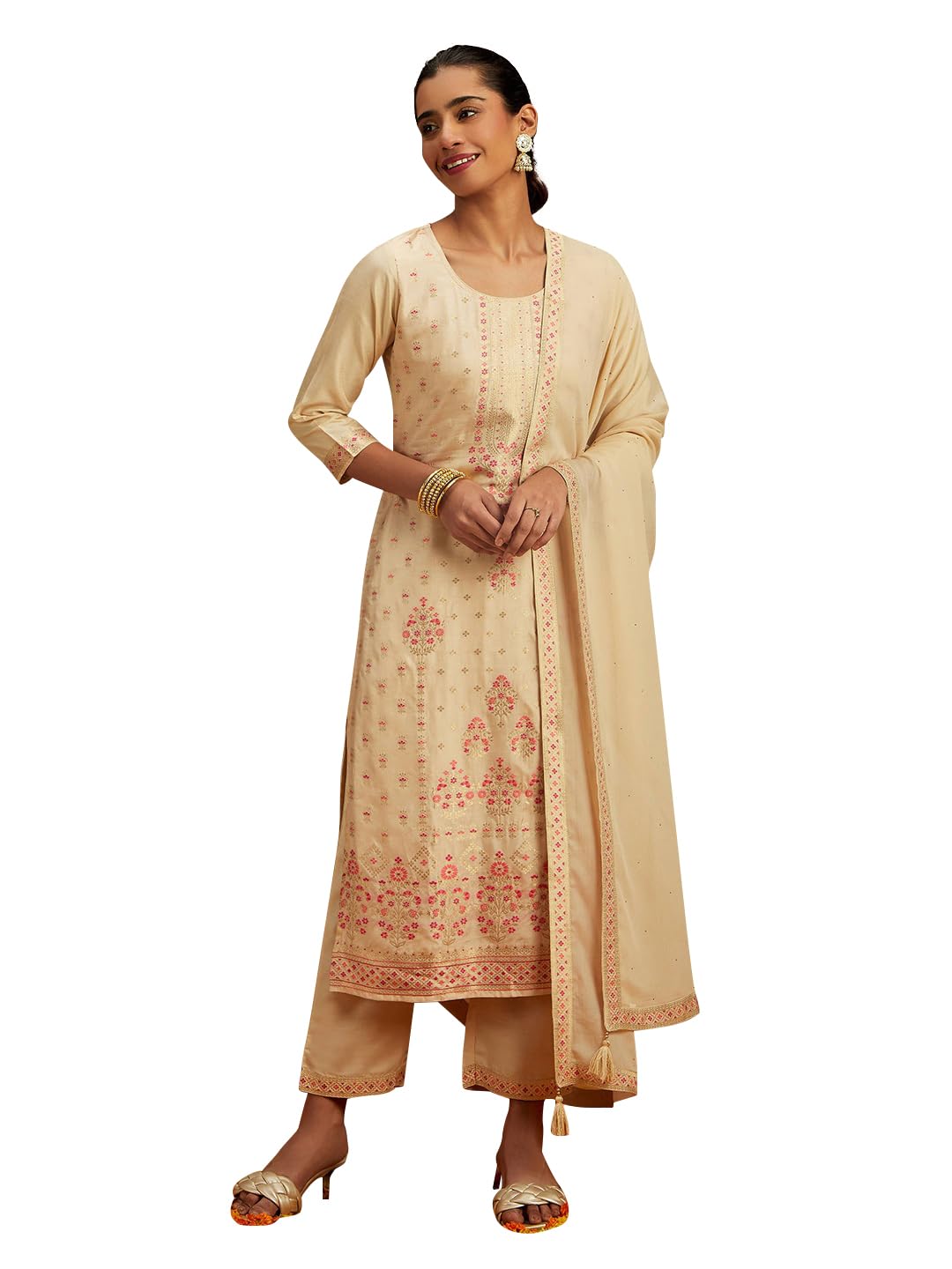 Libas Womens Silk Blend Kurta Sets (48165_Ivory