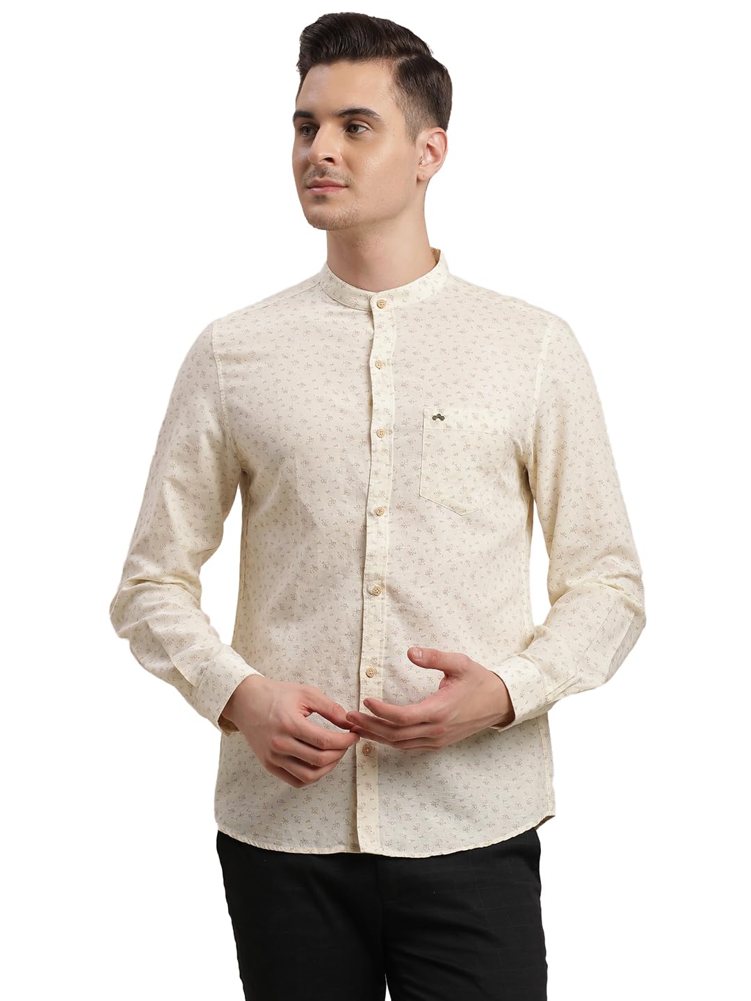 Turtle Men Cotton Linen Slim Fit Full Sleeve Beige Casual Shirt