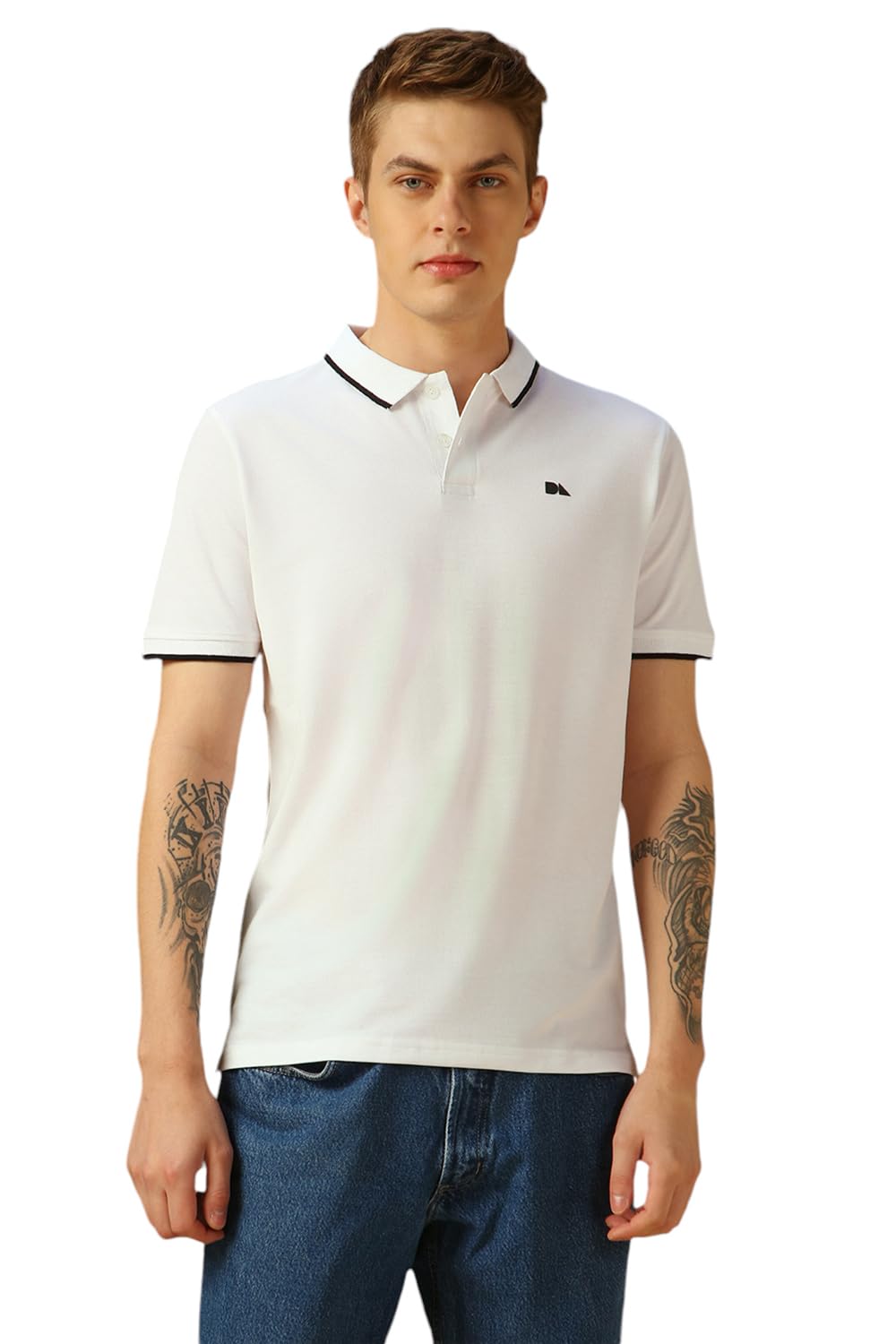Dennis Lingo Mens White Poly Cotton Loose Fit Solid Half Sleeve Polo T-Shirt