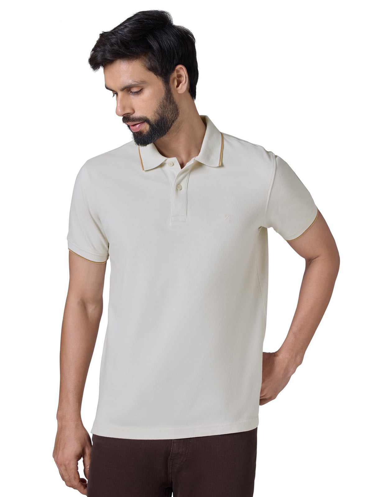 XYXX Accent Solid Halfsleeve Polo Tshirt for Men Pearl White