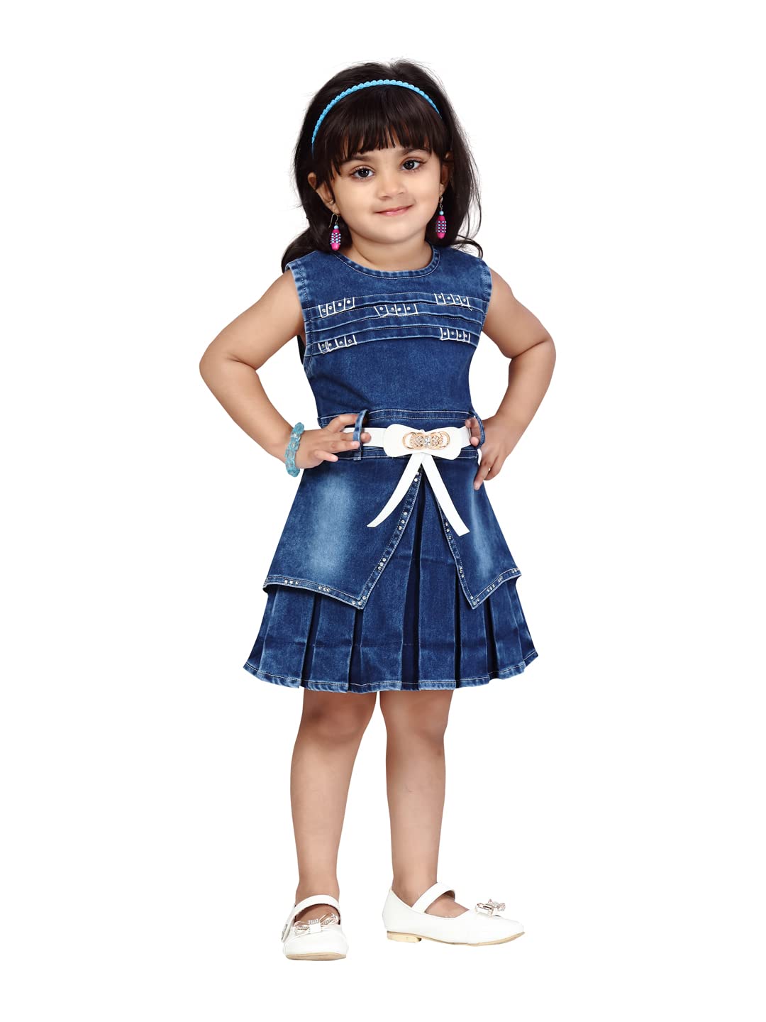 Aarika GirlS Skater Knee-Length Dress (Dr-30345_Denim Blue_30)
