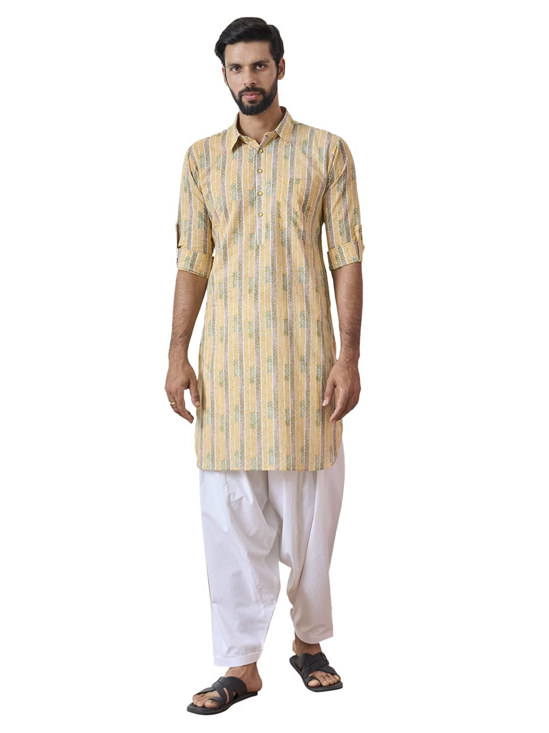 See Designs Yellow Regular Fit Pure Cotton Pathani Kurta