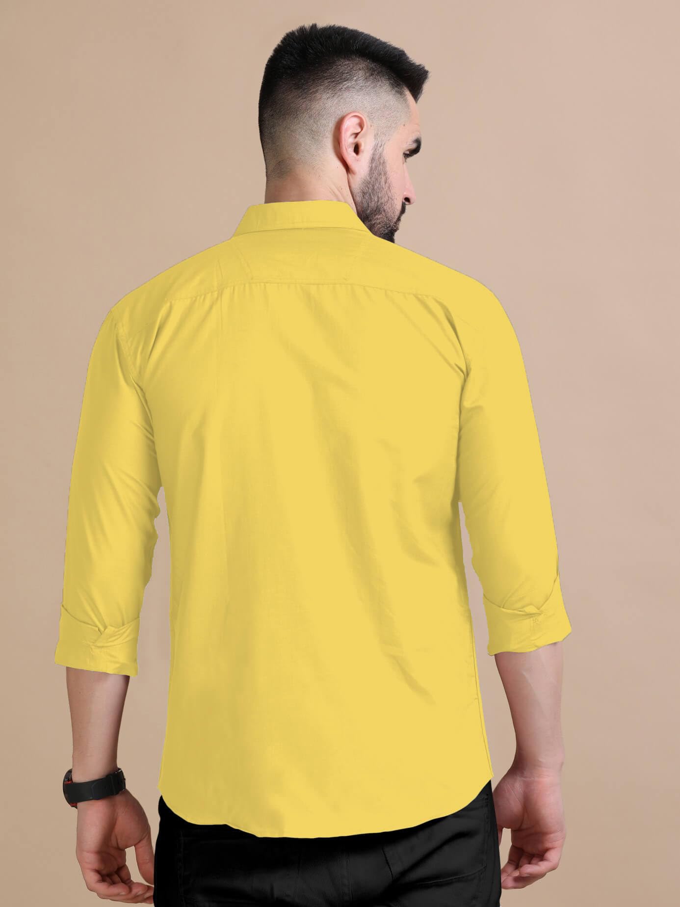 Rebelify MenS Double Pocket Shirt Classic Casual Cotton Blend With Adjustable Cuffs Yellow