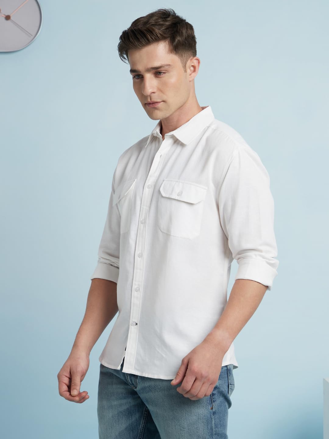 Dennis Lingo Men Linen Blend Regular Fit Solid Shirts White