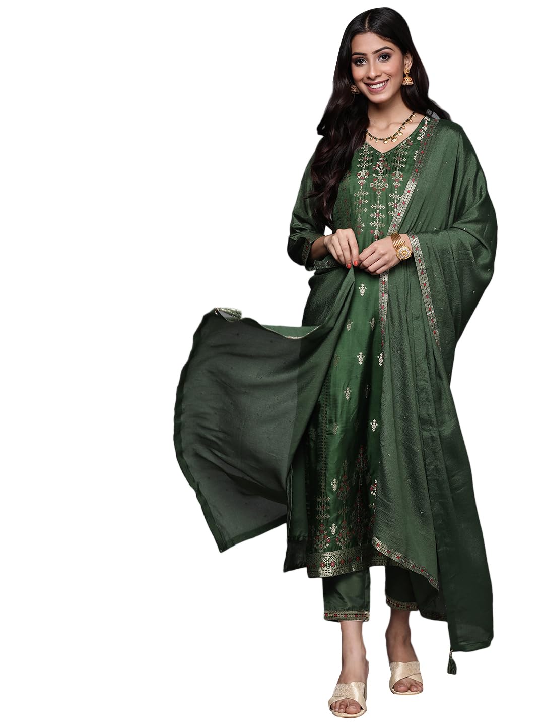 Libas Womens Silk Blend Kurta Sets (33344O_Green
