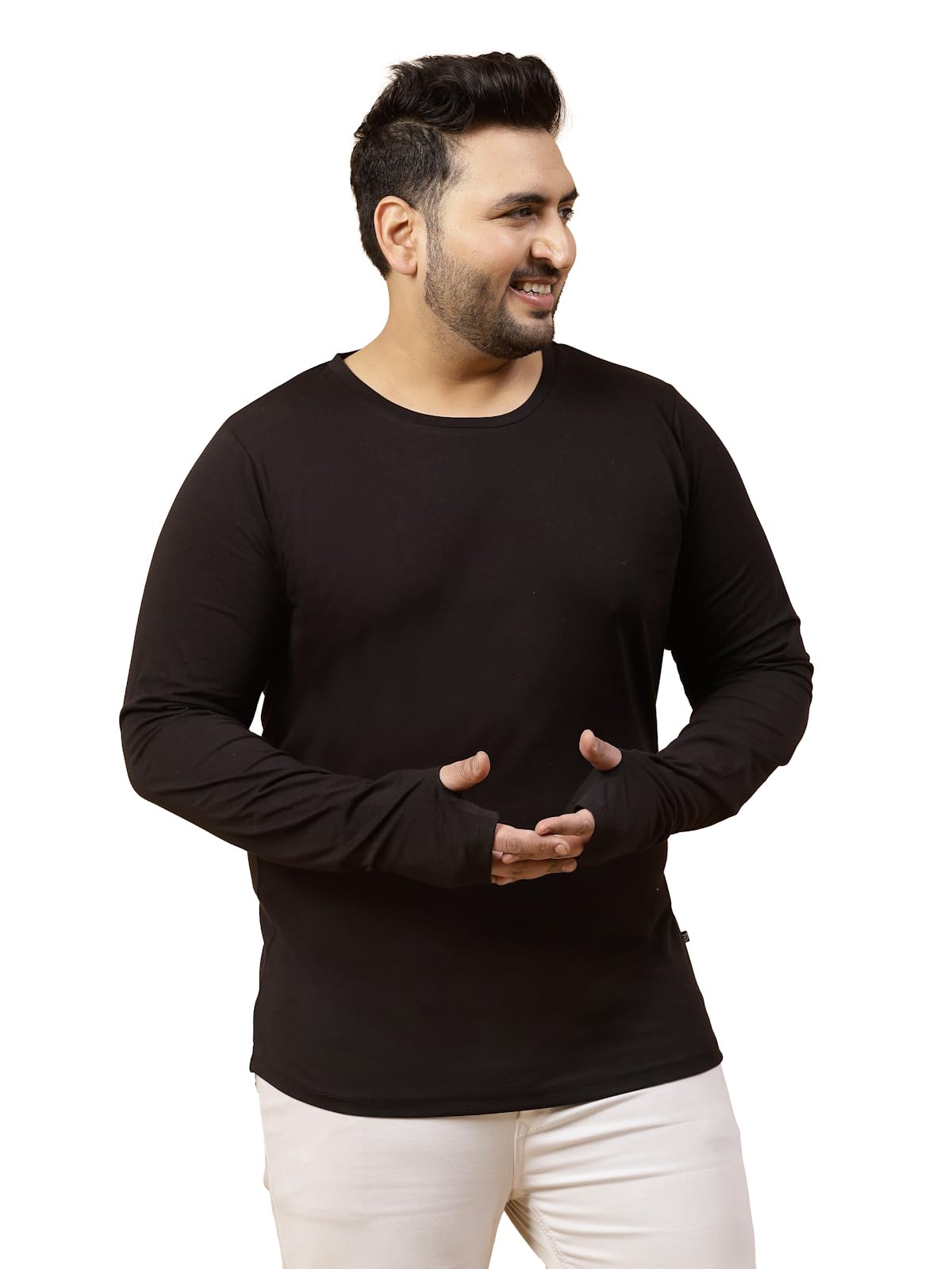 Rigo Plus Size Thumbhole-Long Sleeve T-Shirts for Men | Round Neck Plus Size Cotton Mens Tshirt | Casual, Stylish, Solid T-Shir