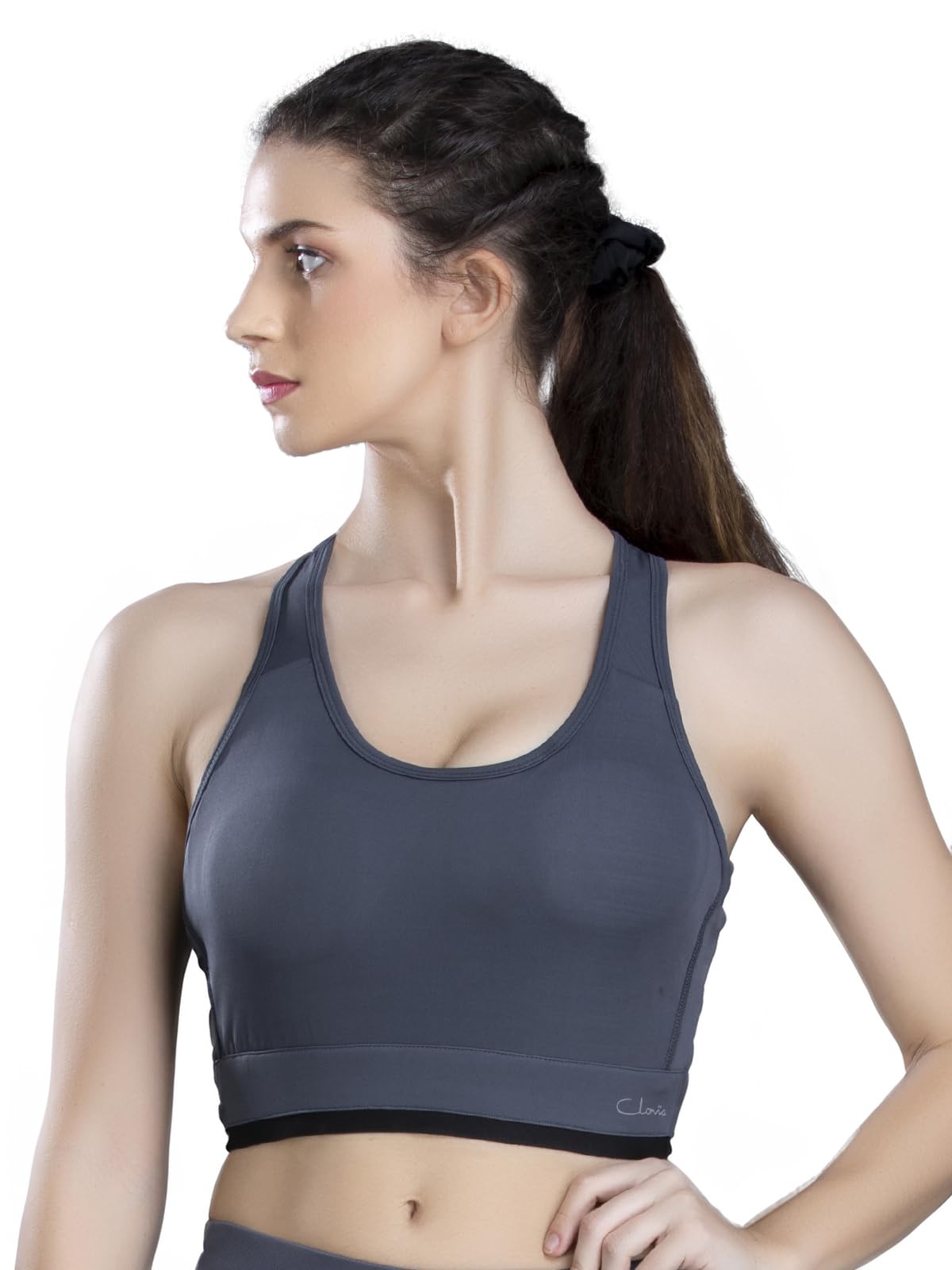 Clovia Womens Polyester Medium Impact Non-Padded Wirefree Full Cup Sports Bra (BR2158P01_Grey_XXL)