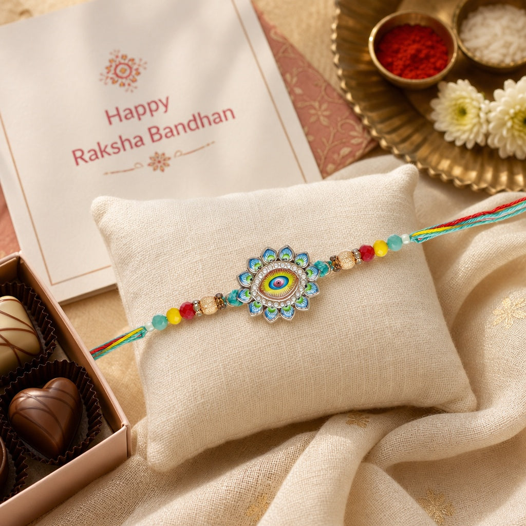 Premium Designer Evil Eye Rakhi for Brother – Rakhi Thread, Rakhi Bracelet, Traditional Raksha Bandhan Gift for Bhaiya