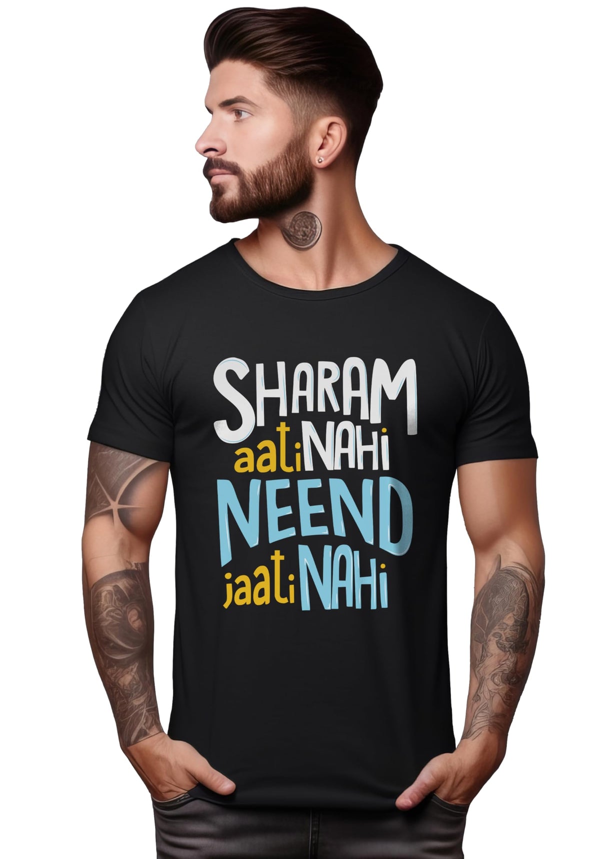 Peppyzone Mens Regular Fit T-Shirt (RT-Trendy 56-60_Black2