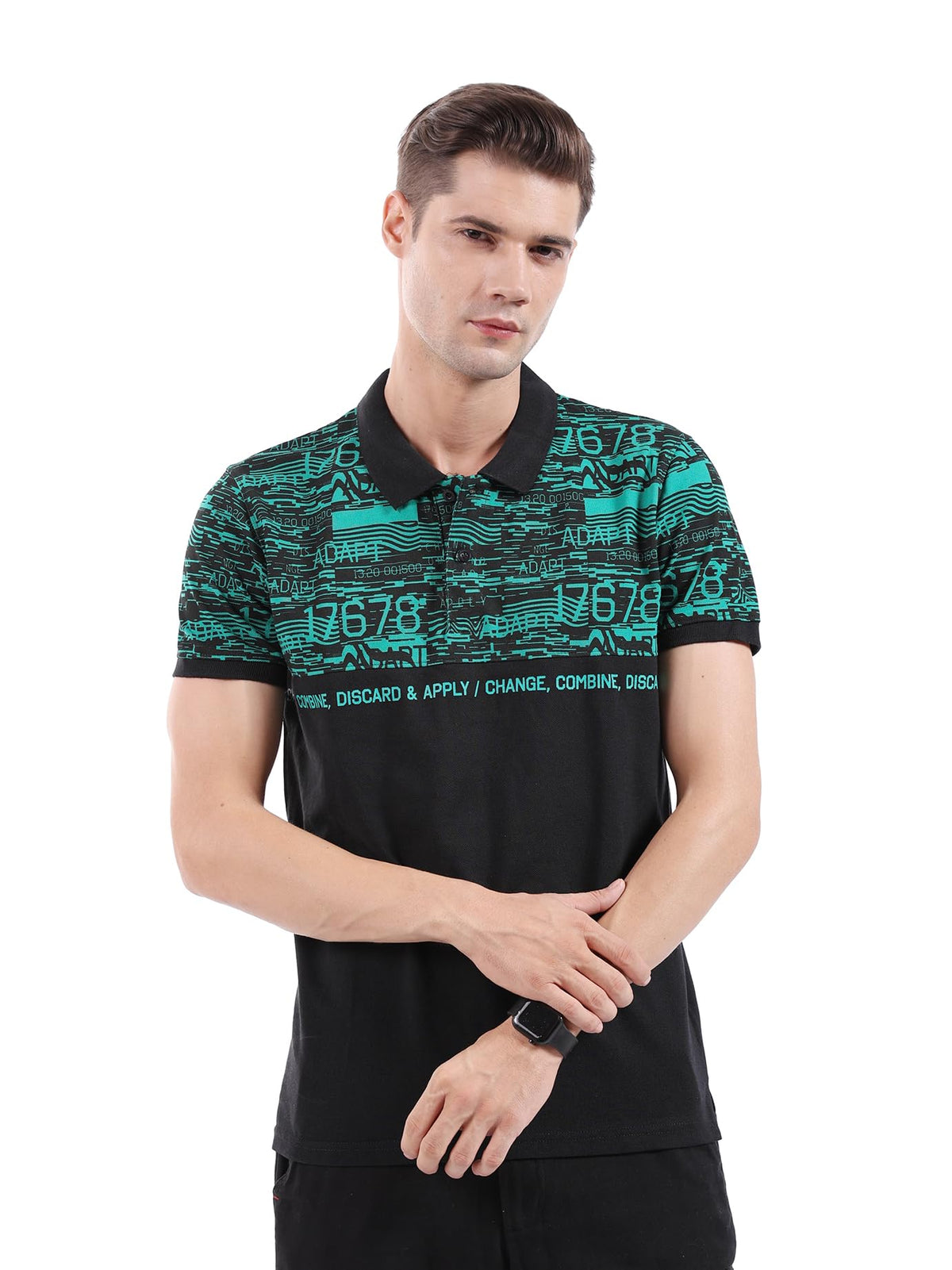 The Indian Garage Co Men Slim Fit Abstract Printed Polo Collar Tshirt Green