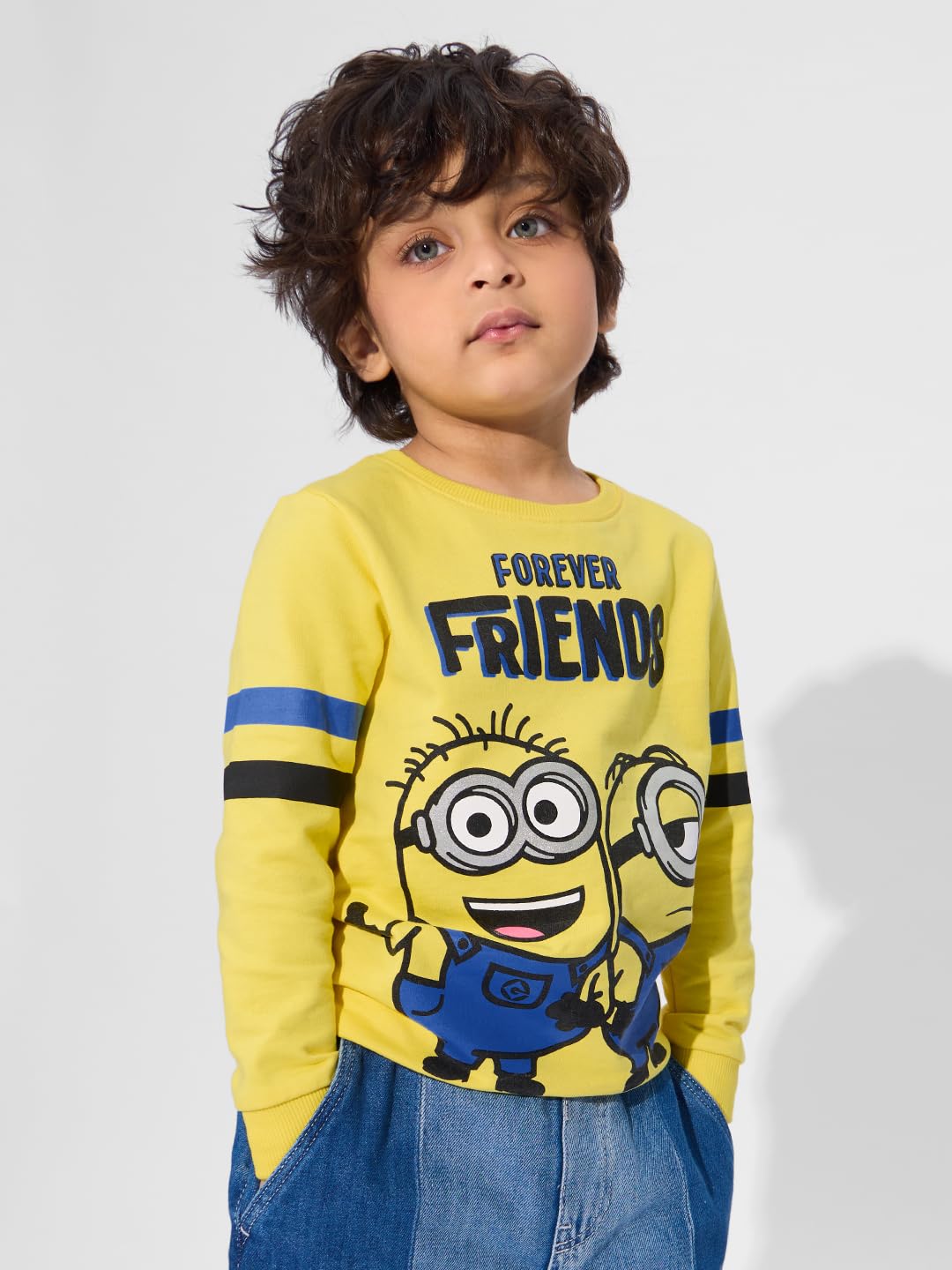 The Souled Store Official Minions: Forever Friends Boys and Baby Boys Long Sleeve Round Neck Graphic Print Sweatshirts Yellow Sw