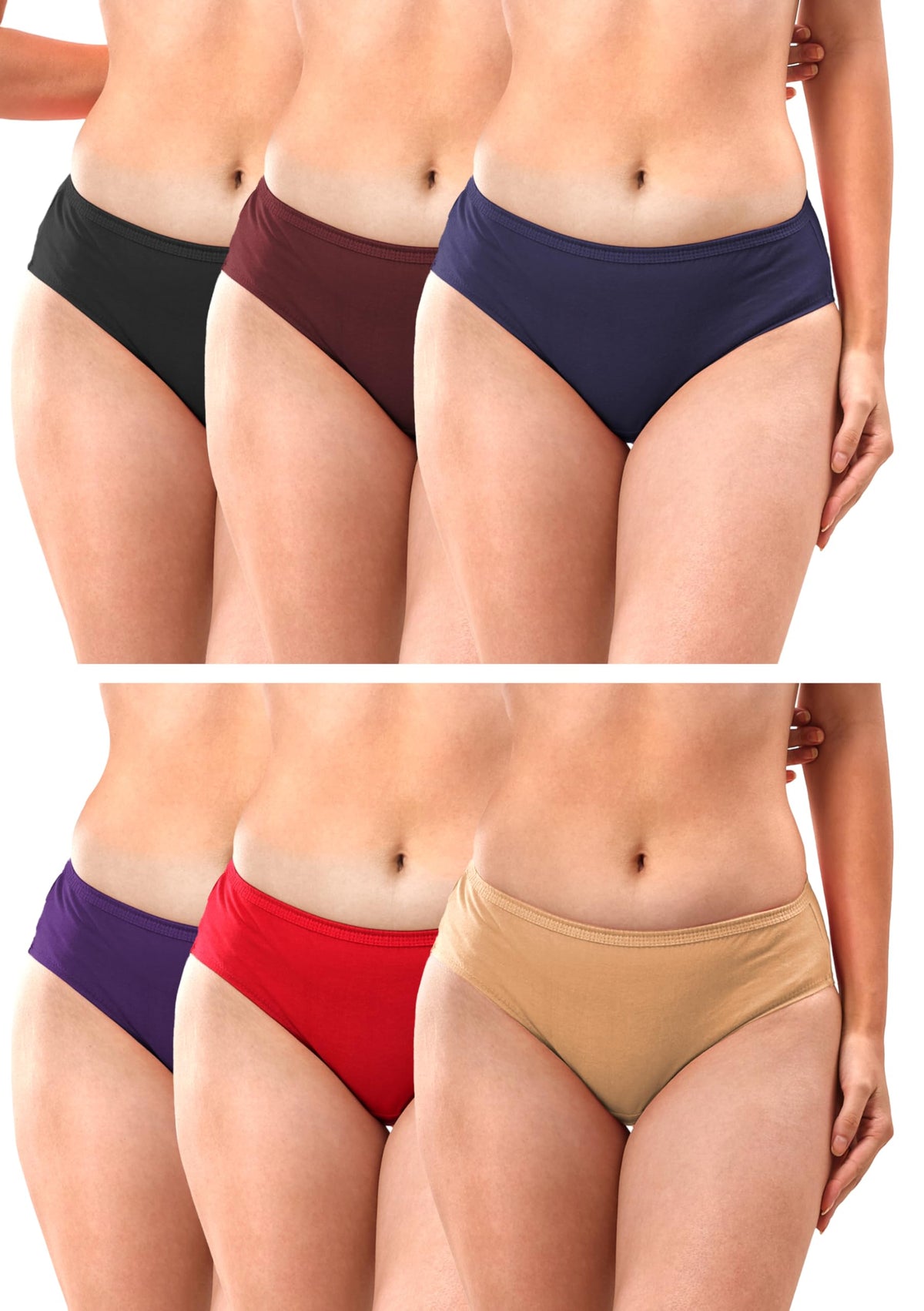 Lyra Pack Of 6 Plain Hipster Panties Multicolour