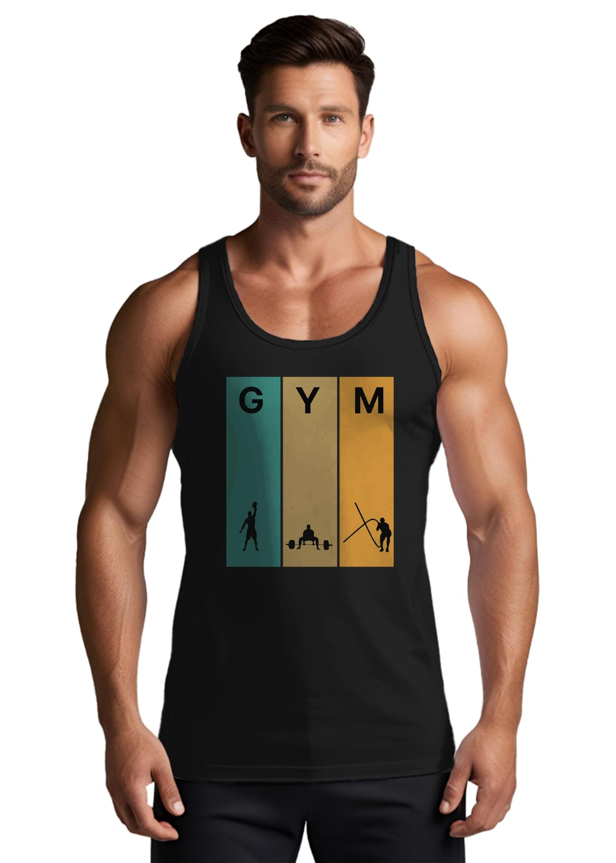 Peppyzone Mens Printed Regular Fit Vest (TT-Gym-791_Black