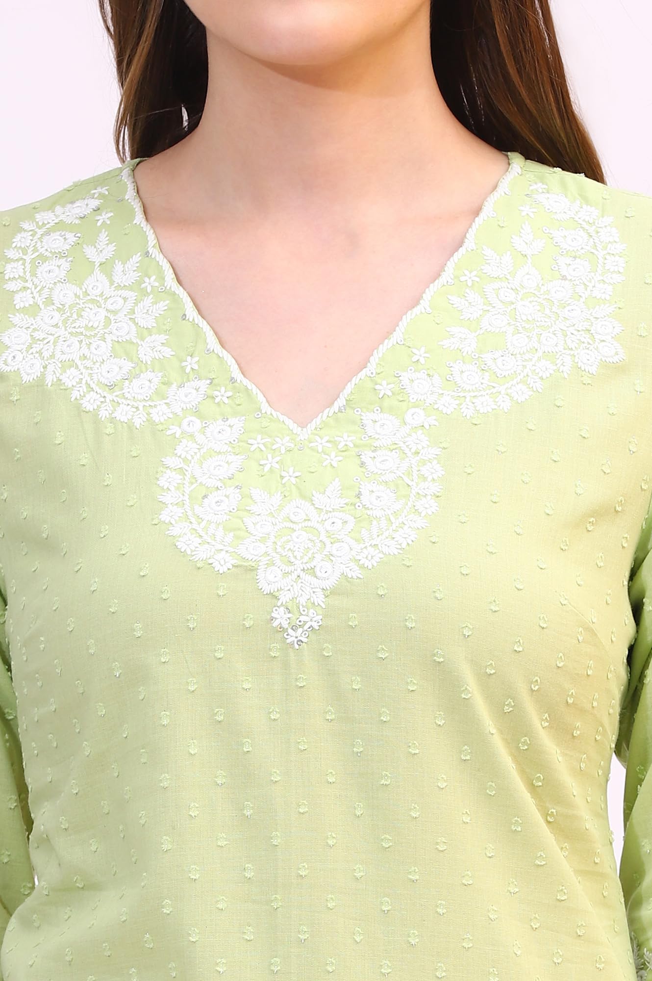 W for Woman White Mirror Work Pure Cotton Straight Kurta