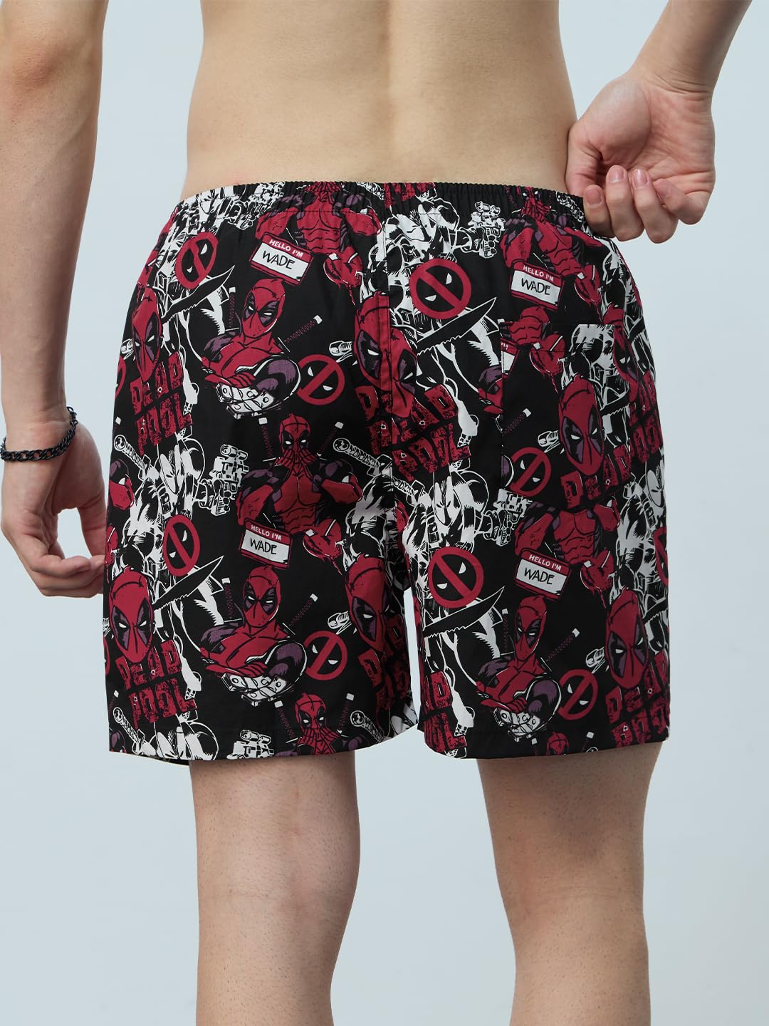 The Souled Store Deadpool: Mercenary Men and Boys Black All Over Printed Regular Fit Cotton Boxer Shorts