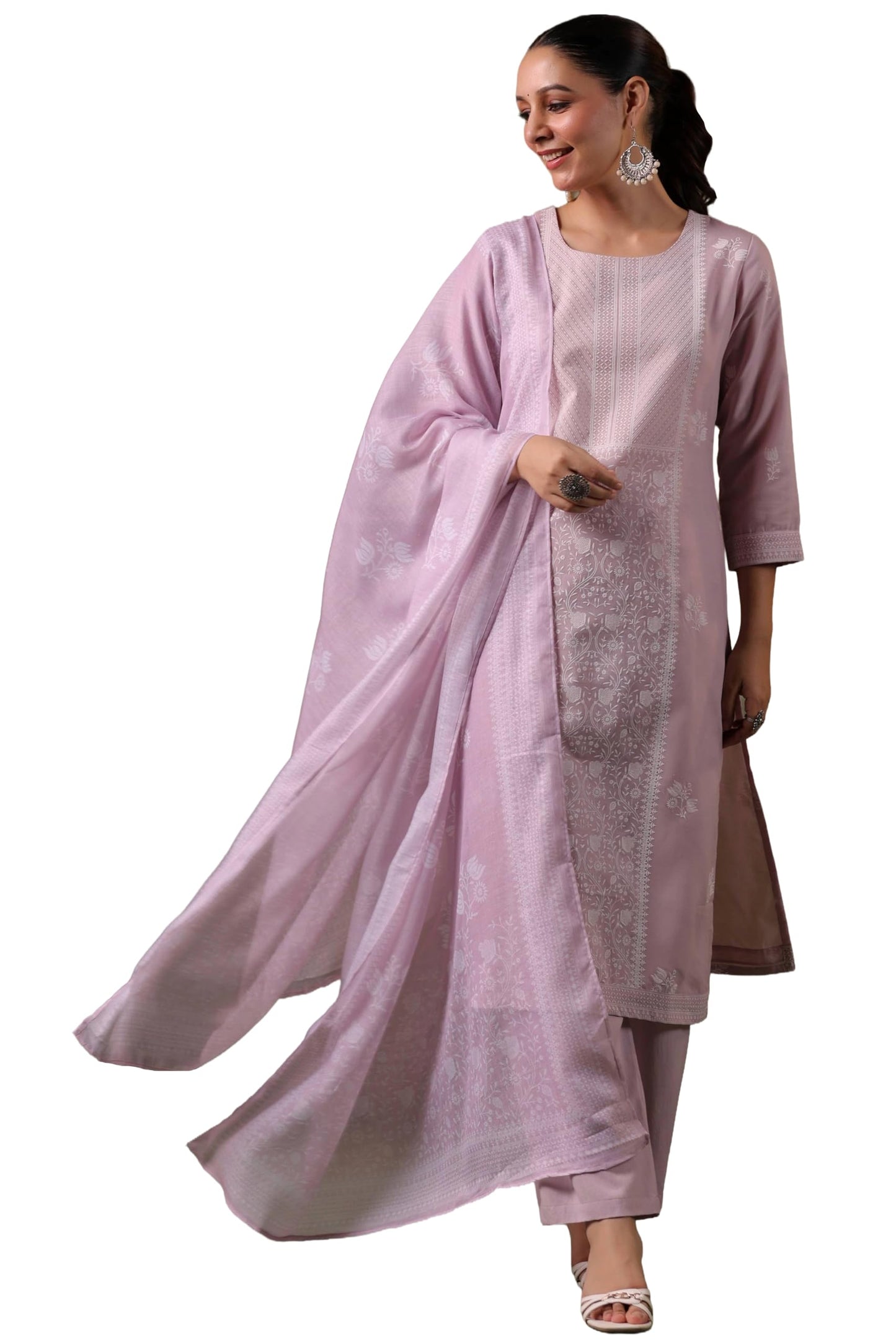 ANNI Designer Womens Rayon Viscose Embroidery Straight Kurta with Pant and Dupatta (CHIRING Purple_XL_Purple_X-Large)