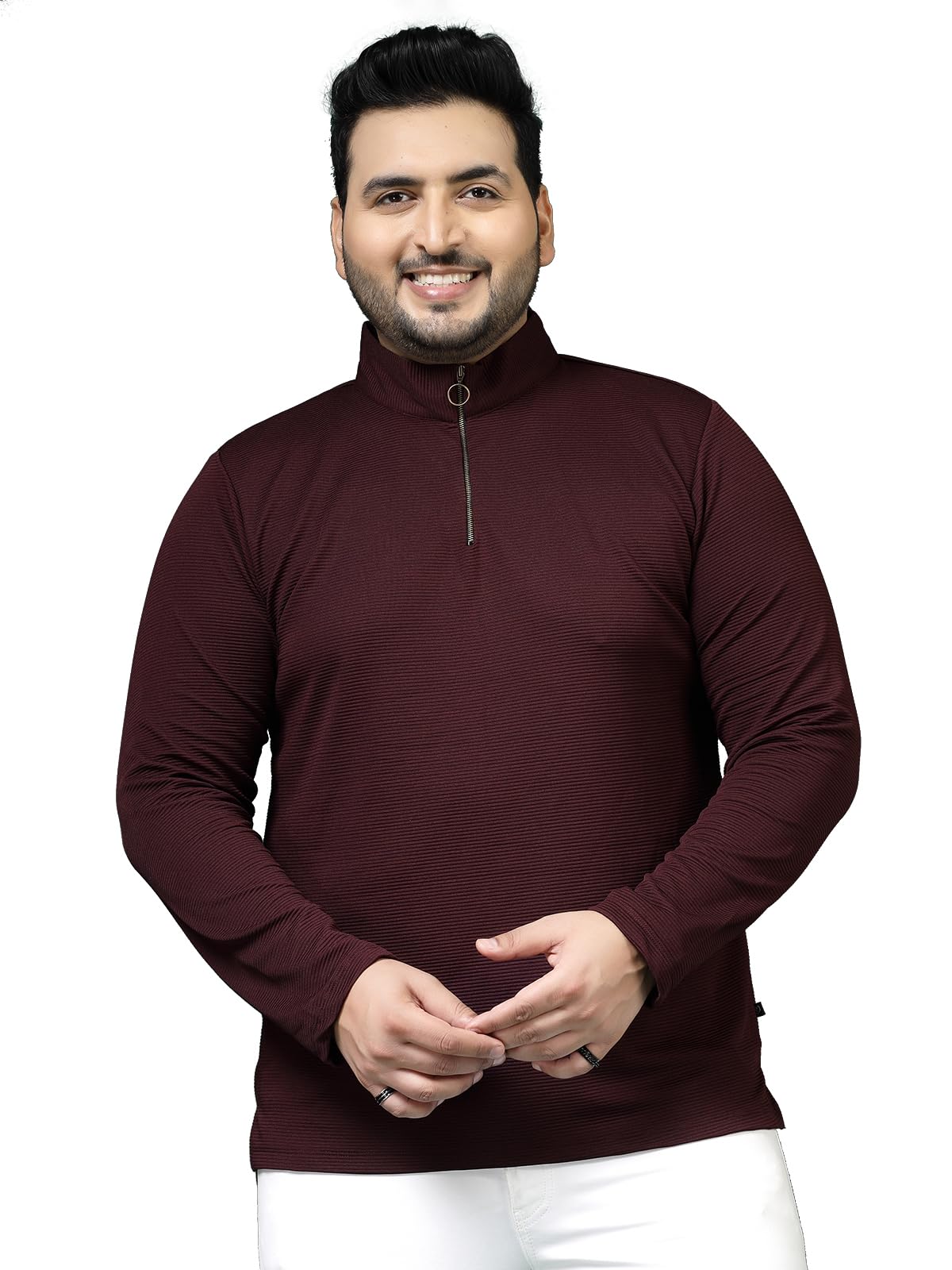 Rigo Polyester Plus Size T-Shirt for Men | High Neck, Slim Fit T-Shirt for Men | Solid Casual Plus Size T-Shirts Wine