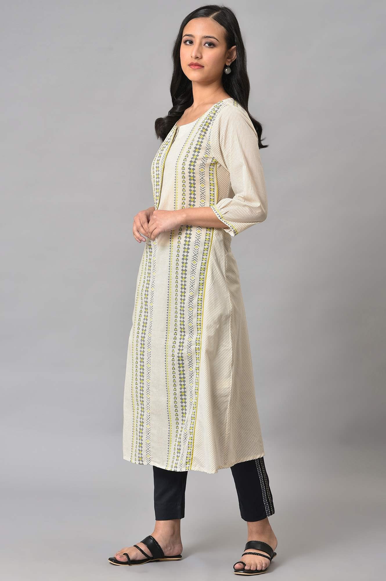 W for Woman Ecru Misdent Printed Summer Plus Size Kurta