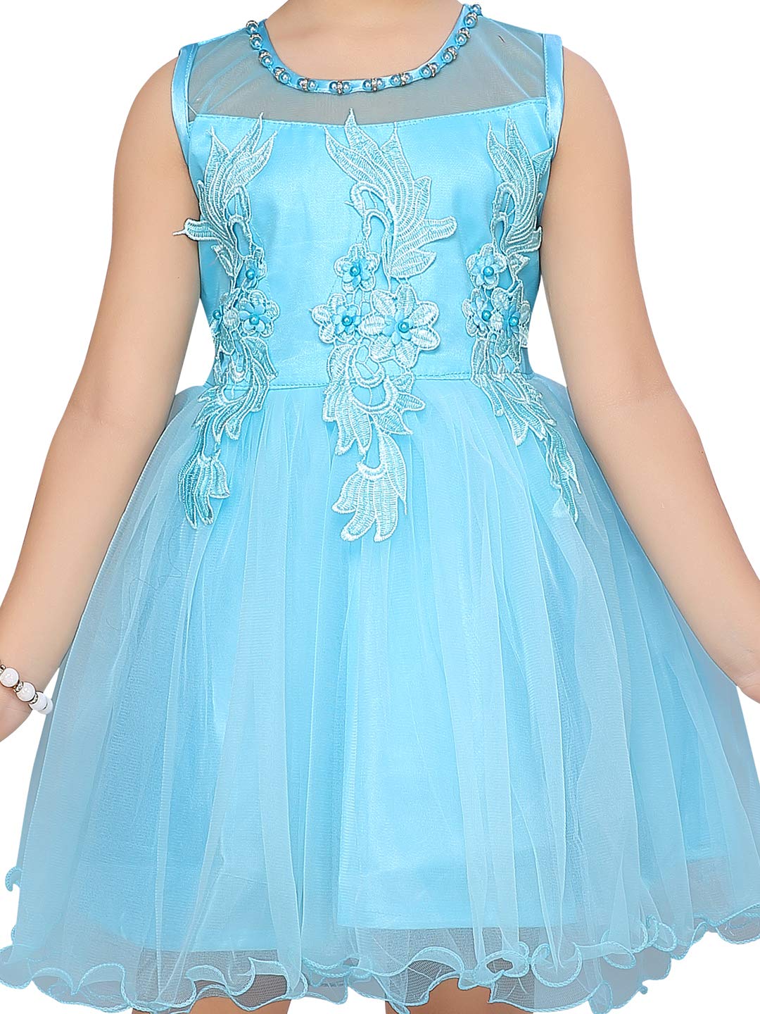 Aarika Girl's Net Fit and Flare Knee-Length Dress (DFK-24325_Turquoise_20)