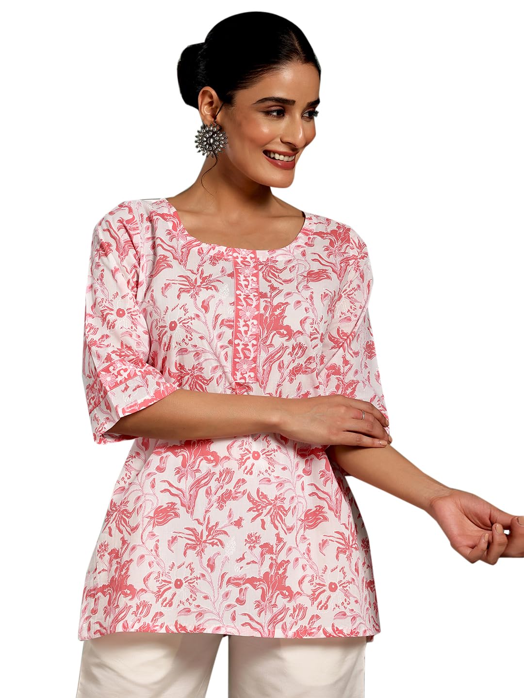 Libas WomenS Pure Cotton Printed Straight Kurtis (26864_White