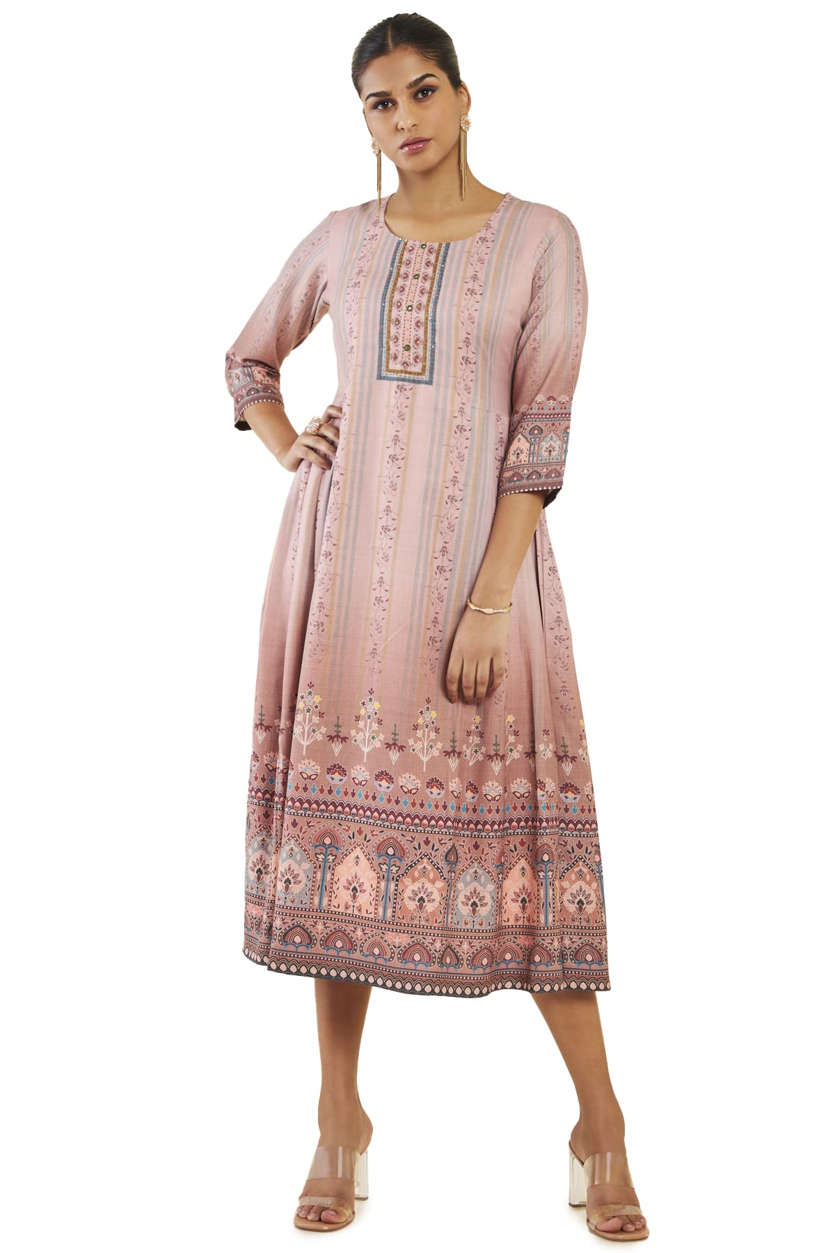 Soch Women Peach Modal Printed Dress Kurta