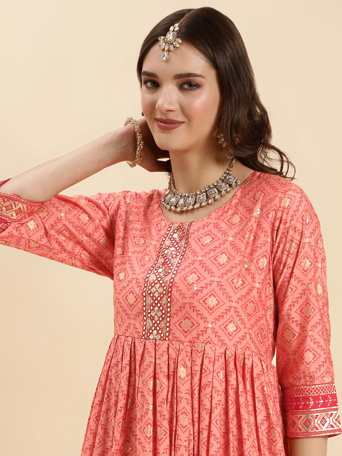 rangita Silk Calf Length Embroidered Anarkali Kurti for Women | Kurta for Women