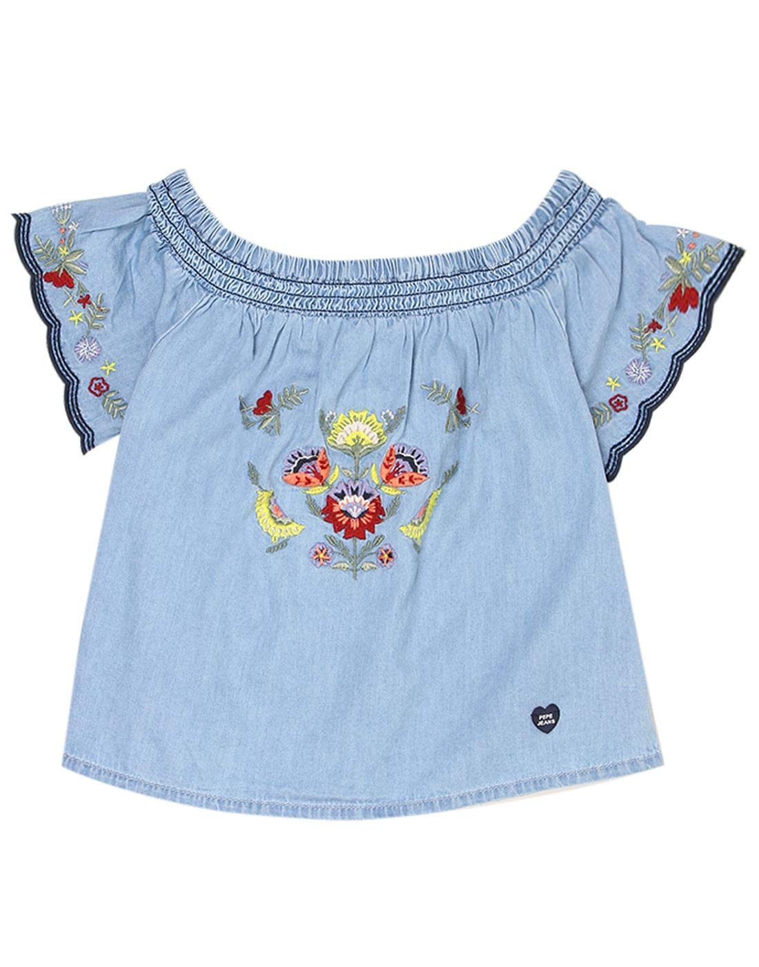 Pepe Jeans GirlS Floral Regular Fit T-Shirt (Pg301246F60_Soft Denim-Mid Blue 8 9 Years)